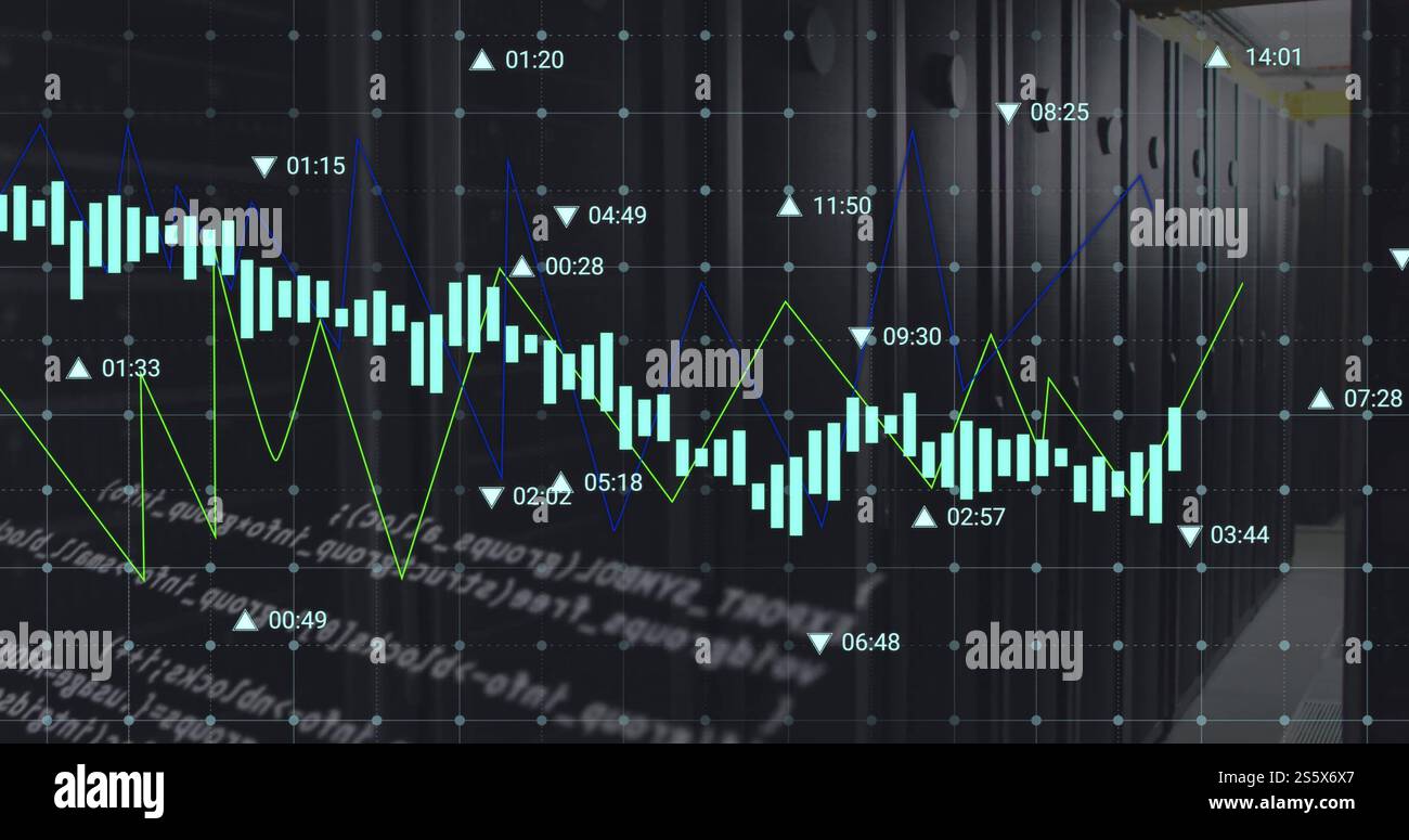 Immagine dell'elaborazione dei dati digitali su server di computer Foto Stock