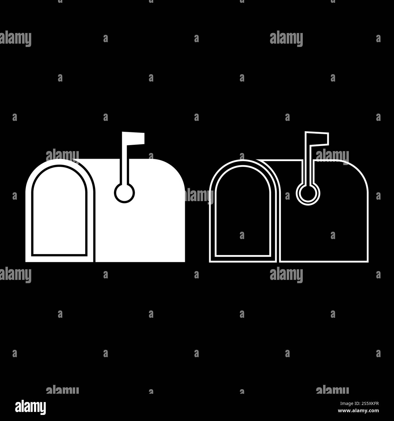 American mail box con bandiera pilastro-box Postbox icona set di contorno a colori bianco illustrazione vettoriale stile piatto semplice immagine Illustrazione Vettoriale