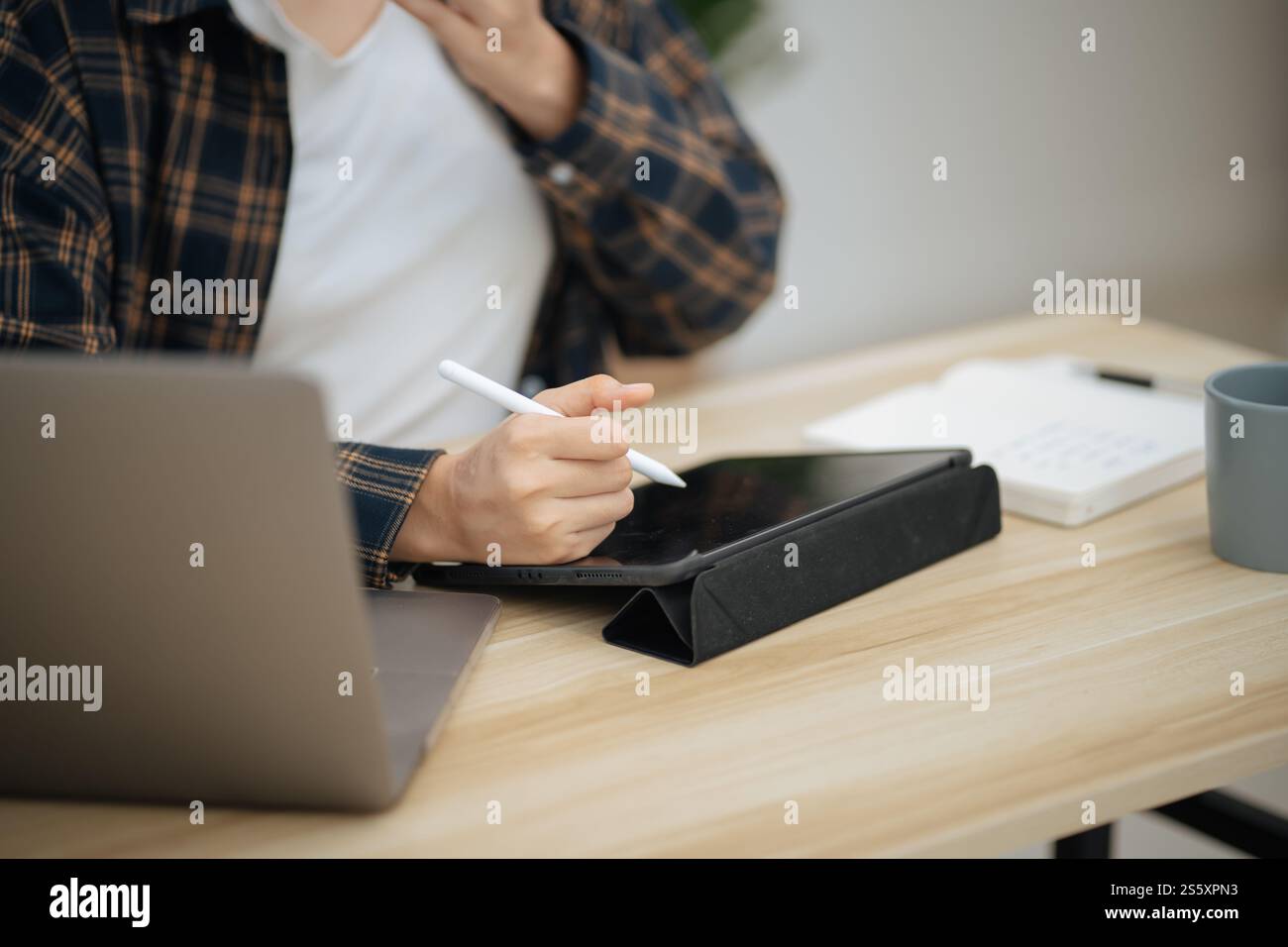 Felice bella donna asiatica coaching educare insieme Instructor Management Concept. Giovane donna d'affari Smart studentessa ha usato un notebook per l'istruzione Foto Stock