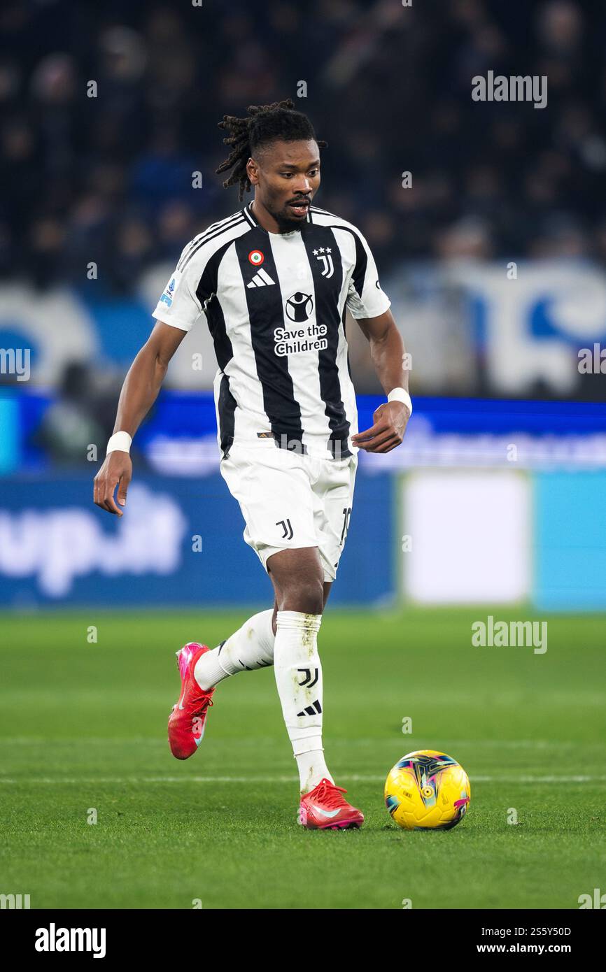 Bergamo, Italia. 14 gennaio 2025. Khephren Thuram della Juventus FC in azione durante la partita di calcio di serie A tra Atalanta BC e Juventus FC. Crediti: Nicolò campo/Alamy Live News Foto Stock