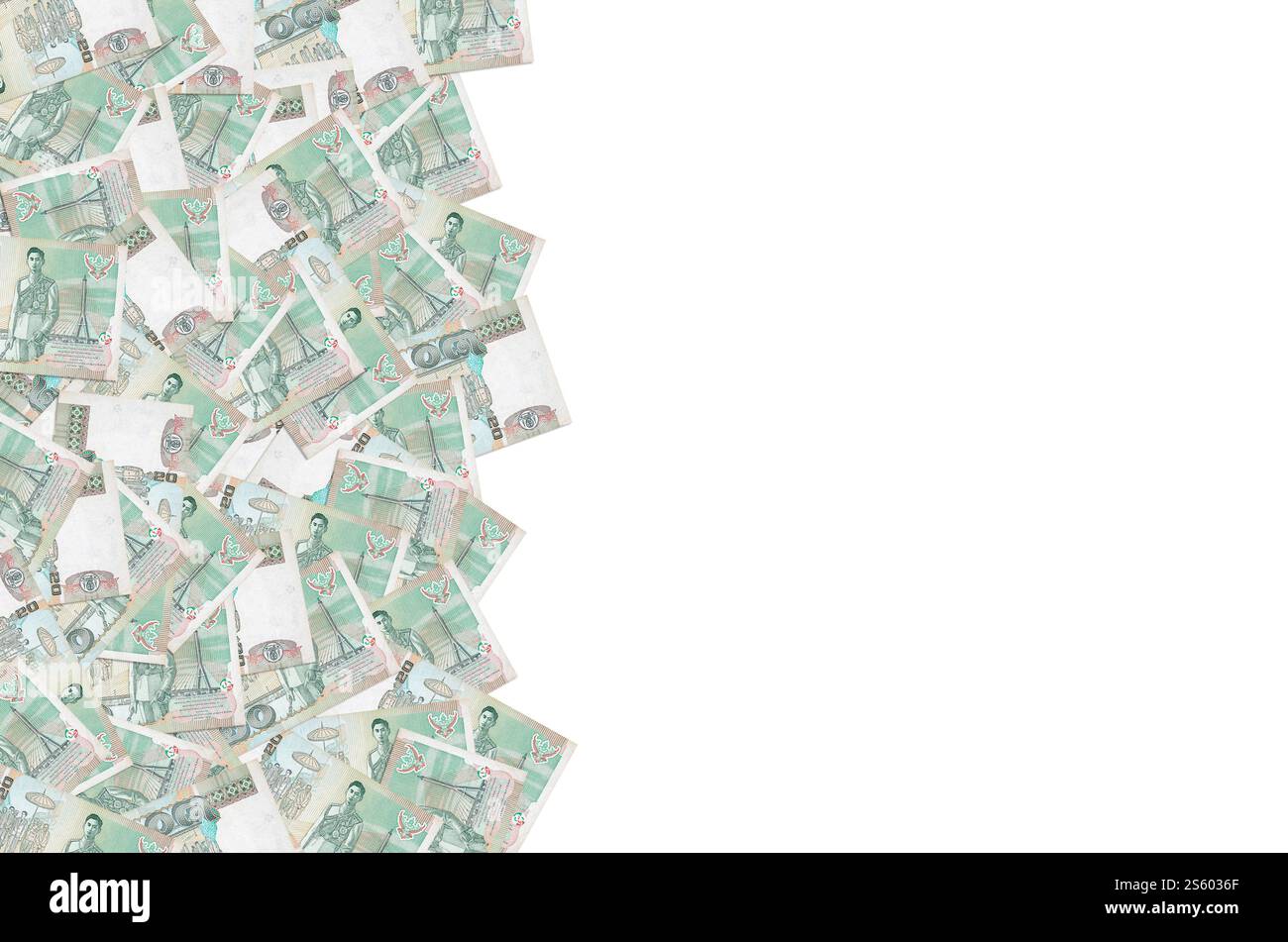 Re Bhumibol Adulyadej sulla banconota da 20 Baht Thailandia da vicino. Fattura della valuta nazionale della Thailandia. Re Bhumibol Adulyadej su 20 Baht Thailandia Foto Stock