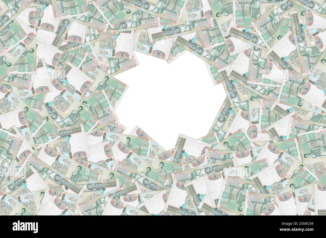 Re Bhumibol Adulyadej sulla banconota da 20 Baht Thailandia da vicino. Fattura della valuta nazionale della Thailandia. Re Bhumibol Adulyadej su 20 Baht Thailandia Foto Stock