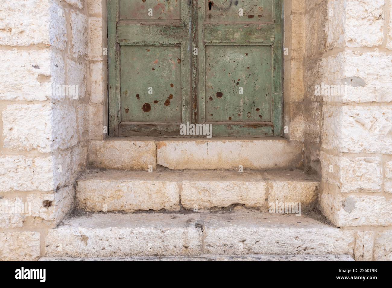 Porta Vintage verde a Betlemme Foto Stock