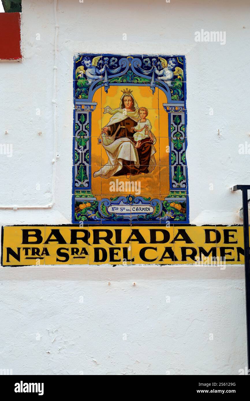 Placca murale decorata con piastrelle a nostra Senora del Carmen, Fuerteventura, Isole Canarie, Spagna Foto Stock