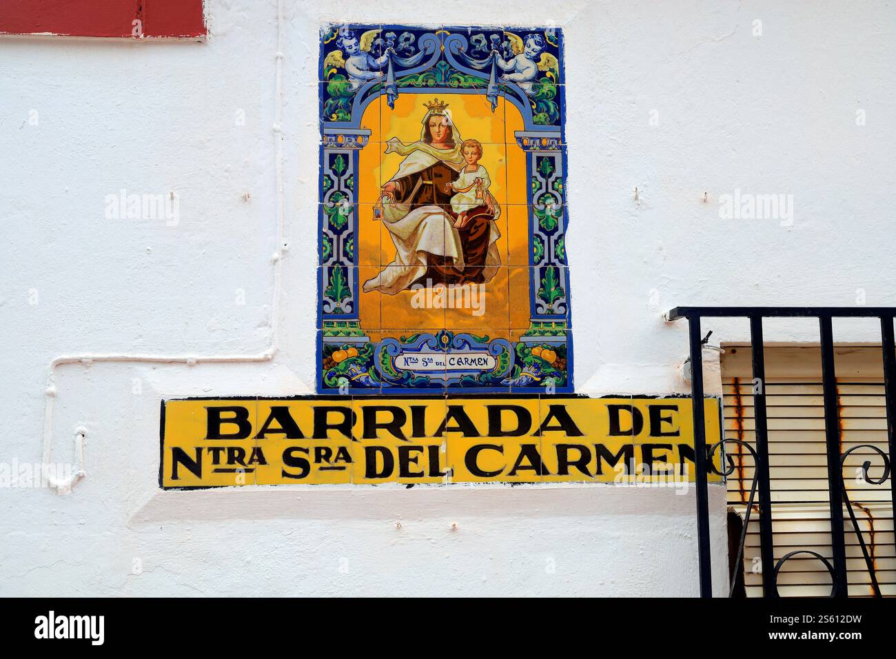 Placca murale decorata con piastrelle a nostra Senora del Carmen, Fuerteventura, Isole Canarie, Spagna Foto Stock