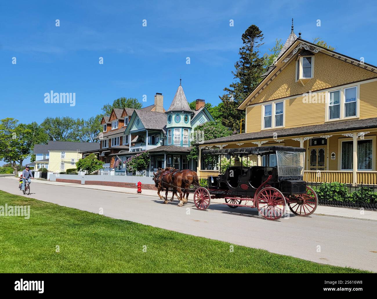 Residenze sull'Isola di Mackinac e trasporto Foto Stock