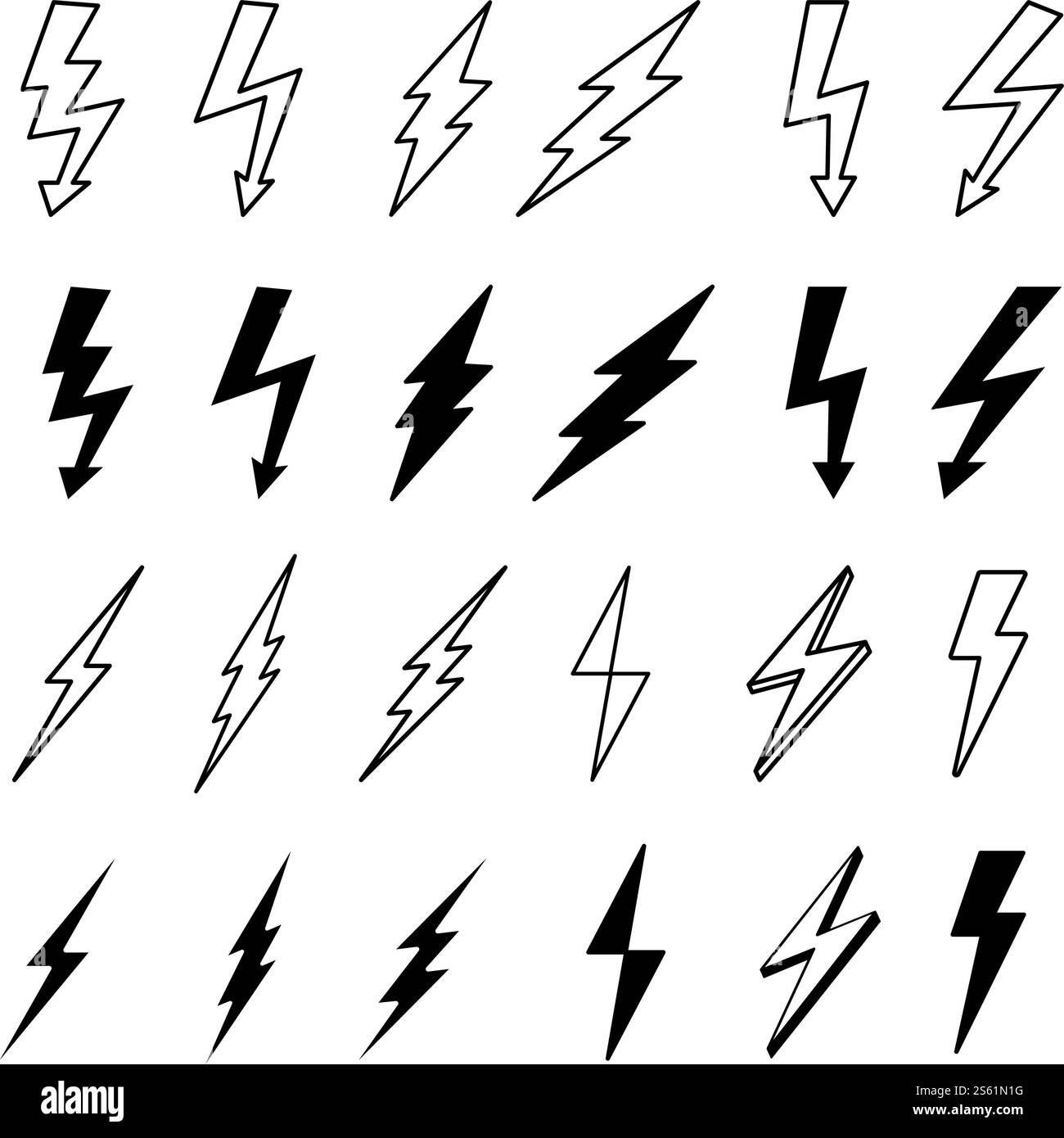 Illustrazione vettoriale del set di icone Thunderbolt Lightning Bolt Illustrazione Vettoriale