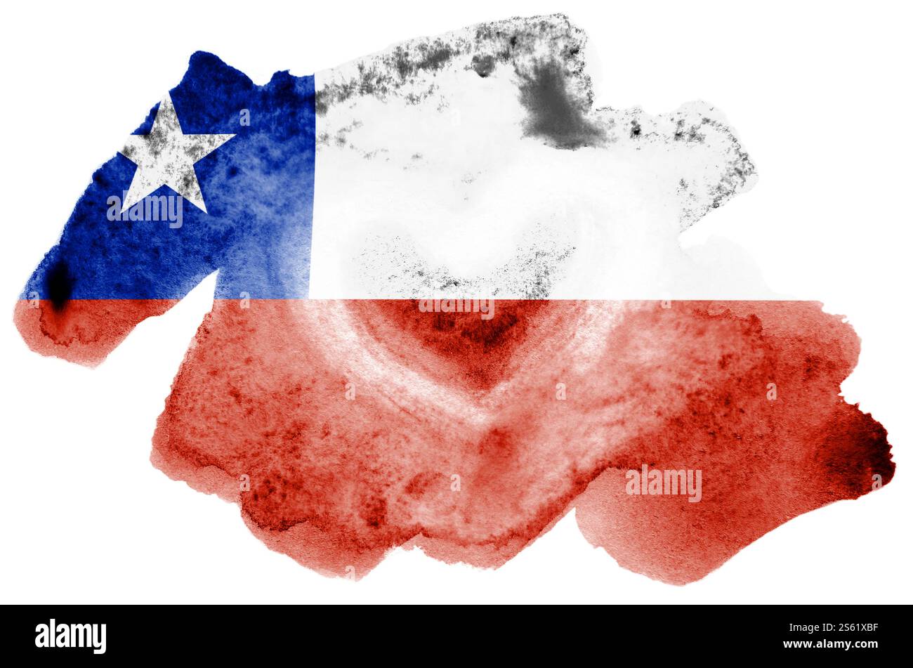 La bandiera del Cile è raffigurata in acquerello liquido isolato su sfondo bianco. Vernice sconsiderata con l'immagine della bandiera nazionale. Giornata dell'indipendenza Foto Stock