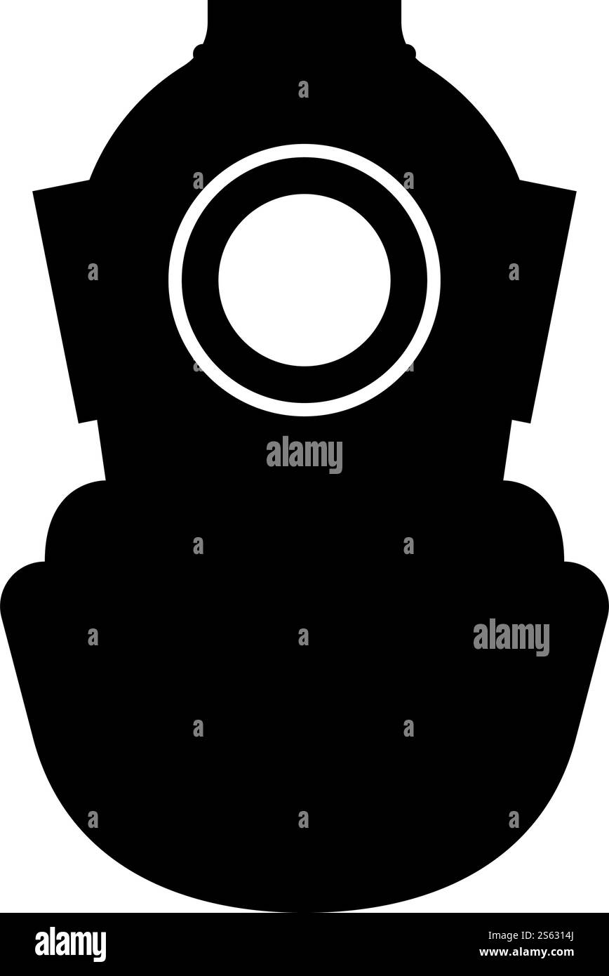 Casco subacqueo, subacqueo, vintage, icona di vecchio stile, colore nero, illustrazione vettoriale, stile piatto, immagine semplice. Casco subacqueo, subacqueo, vintage Concept, icona di vecchio stile per il tempo libero in acqua, illustrazione vettoriale di colore nero, immagine piatta Illustrazione Vettoriale
