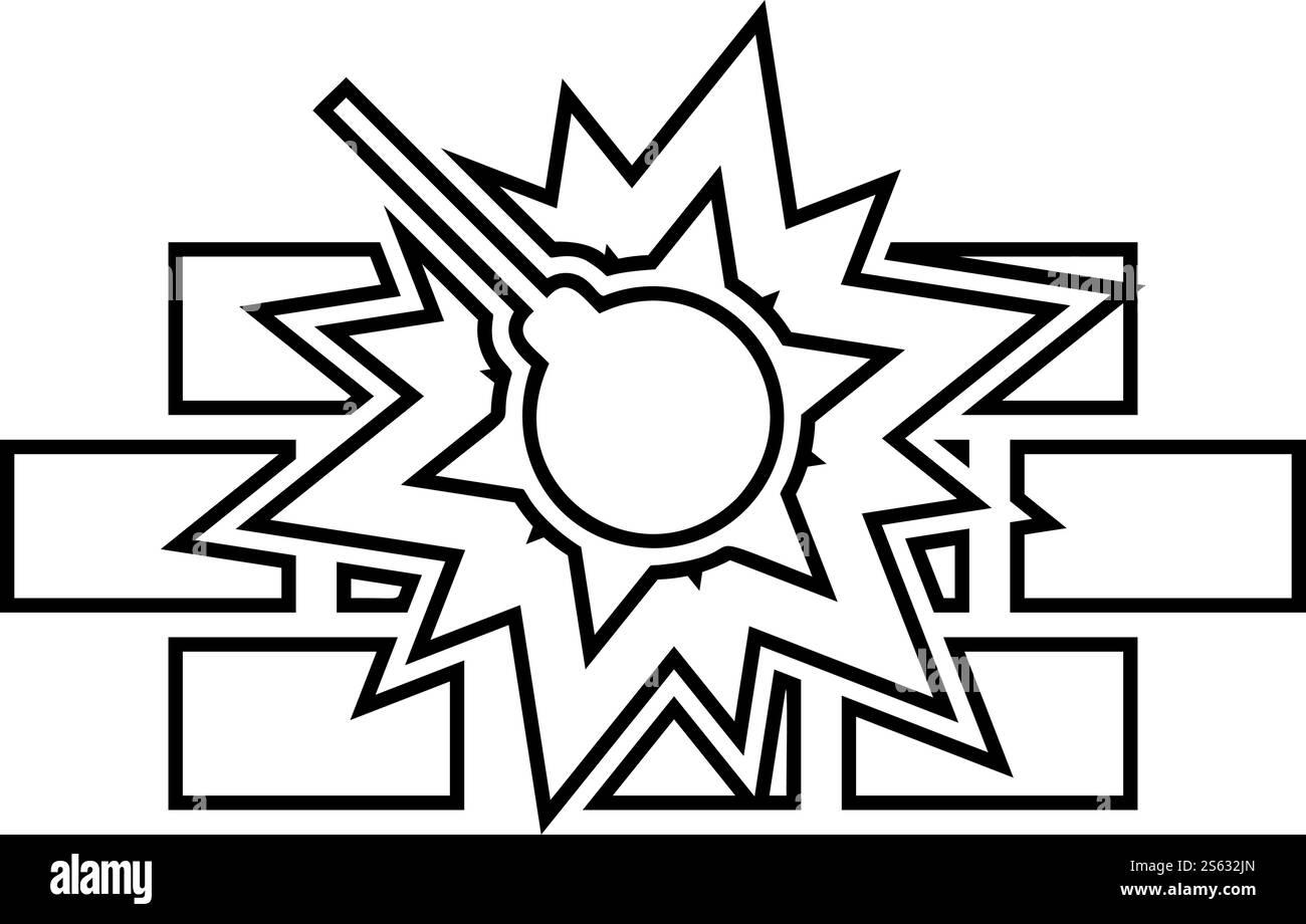 Lavori di demolizione della macchina nella costruzione di edifici distruggendo le pareti in mattoni con sfera di metallo Casa distrutta contorno dell'icona di concettualizzazione del nero illustrazione vettoriale di colore piatto immagine semplice. Lavori di demolizione della macchina nella costruzione di edifici distruggendo le pareti in mattoni con sfera di metallo Casa distrutta il contorno dell'icona di concettualizzazione della casa nera illustrazione vettoriale immagine in stile piatto Illustrazione Vettoriale