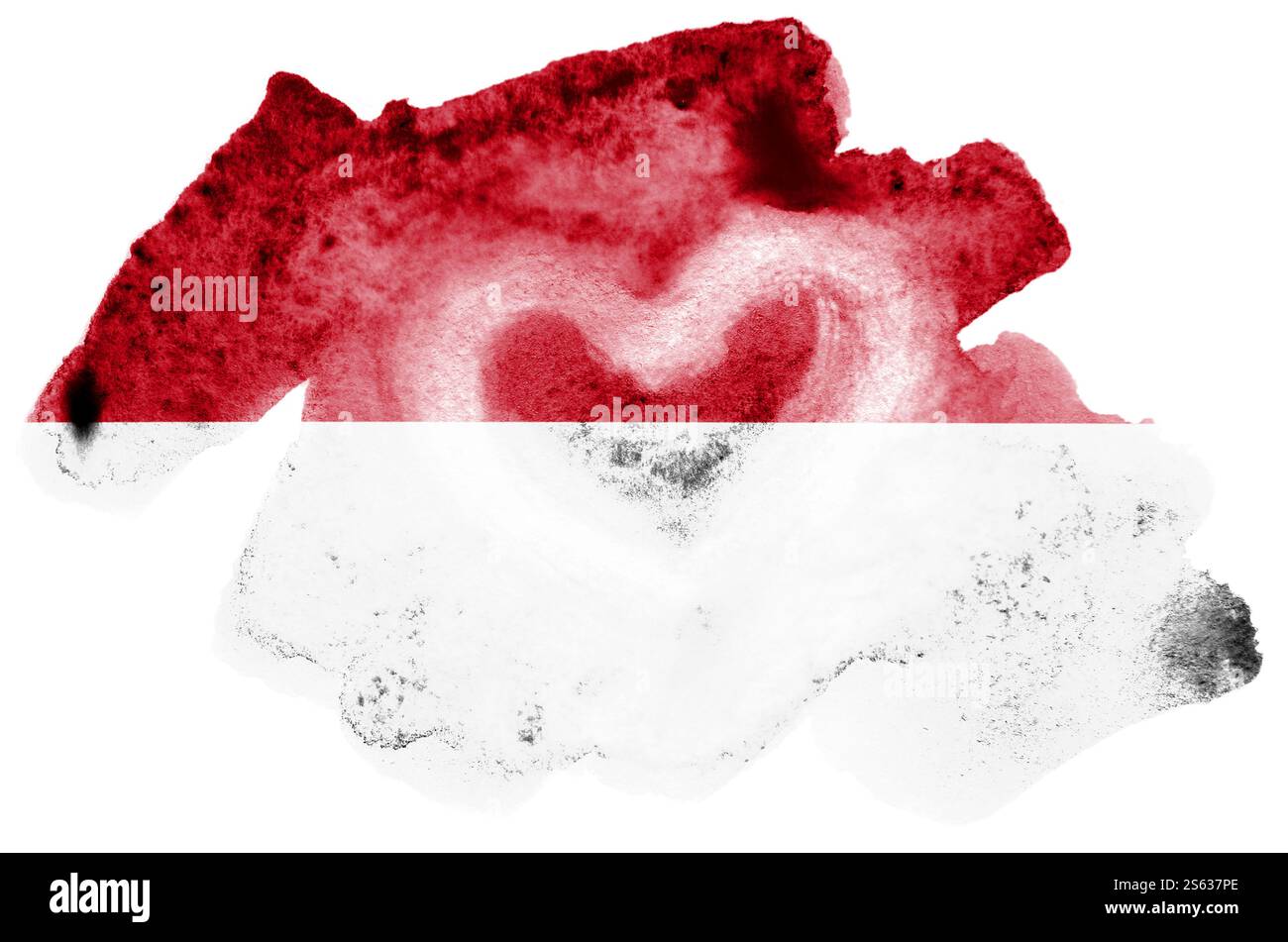 La bandiera indonesiana è raffigurata in stile acquerello liquido isolato su sfondo bianco. Vernice sconsiderata con l'immagine della bandiera nazionale. Indipendenza Foto Stock