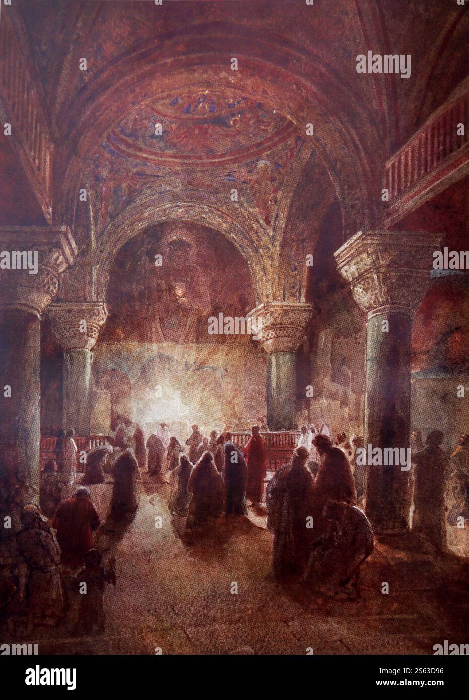 Piatto colorato di una figura spiritosa di Gesù Cristo sull'altare del Tempio, dove le persone si riuniscono per pregare, dove due o tre si riuniscono nella mia na Foto Stock