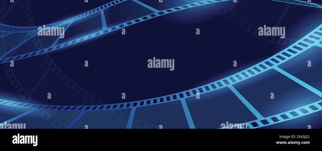 Banner del film. Illustrazione a cartoni animati del banner del concetto vettoriale del film per il web design. Banner cinematografico, stile cartoni animati Illustrazione Vettoriale