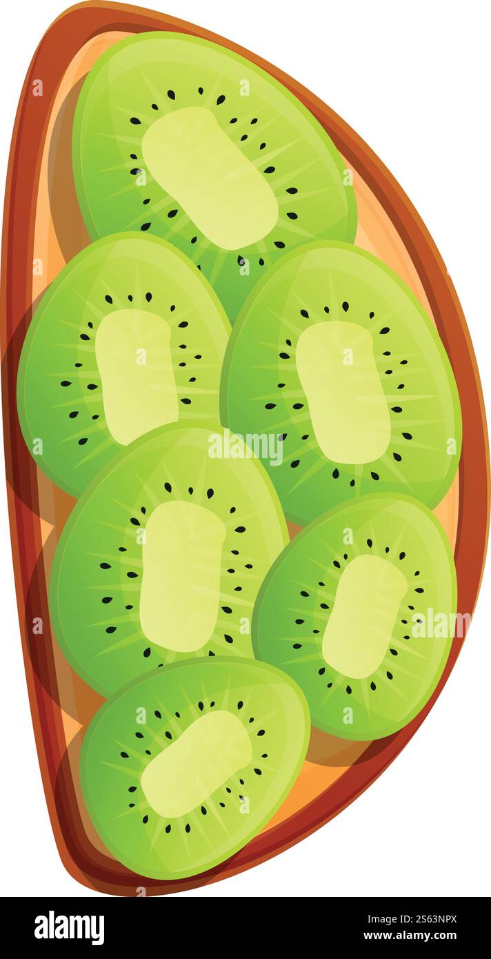 Icona toast kiwi a fette. Cartone animato con icona vettoriale kiwi toast a fette per il web design isolato su sfondo bianco. Icona kiwi toast a fette, stile cartoni animati Illustrazione Vettoriale