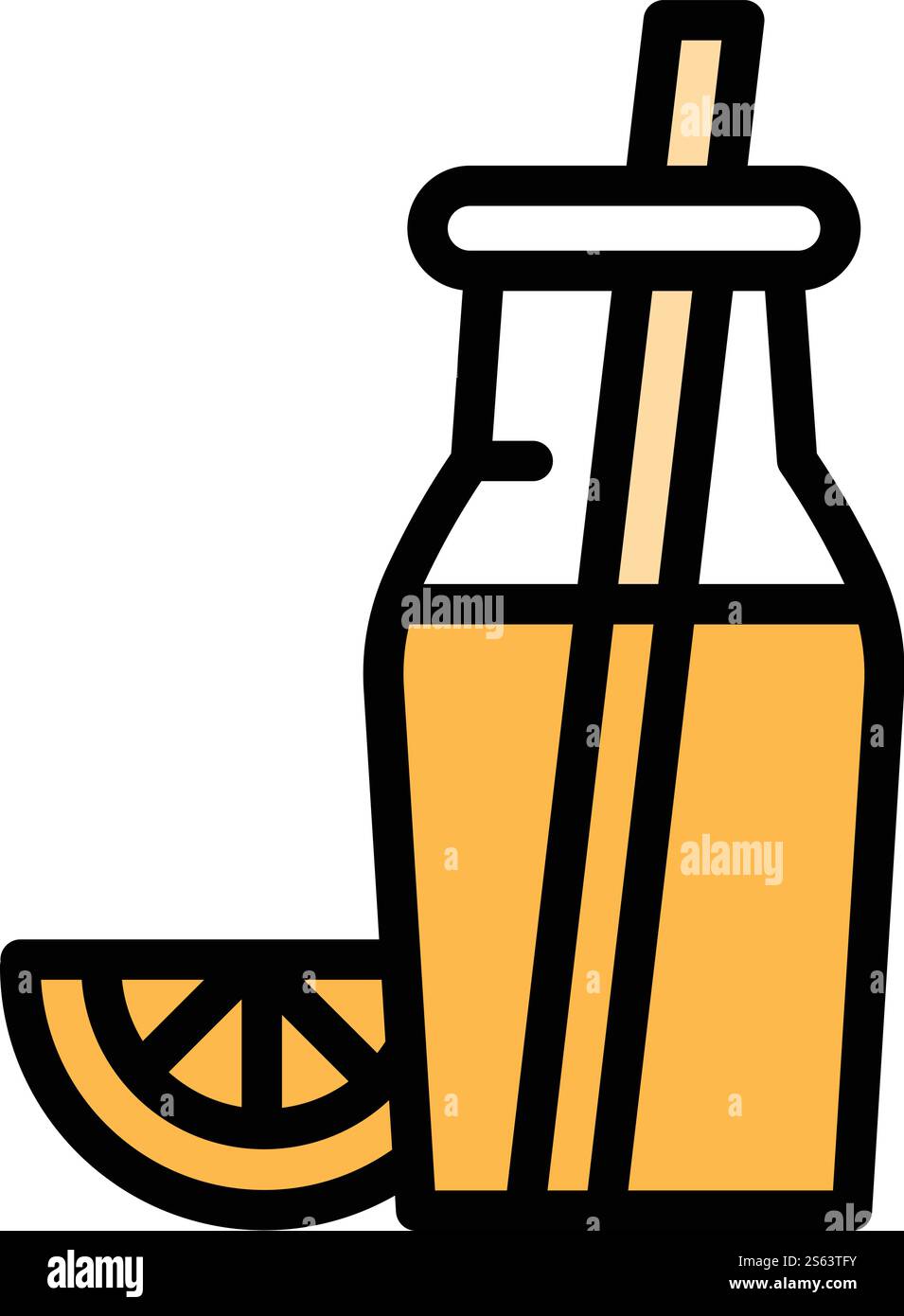 Icona della bottiglia di succo d'arancia. Contorno dell'icona vettoriale del flacone di succo d'arancia per il design Web isolato su sfondo bianco. Icona della bottiglia di succo d'arancia, stile del contorno Illustrazione Vettoriale