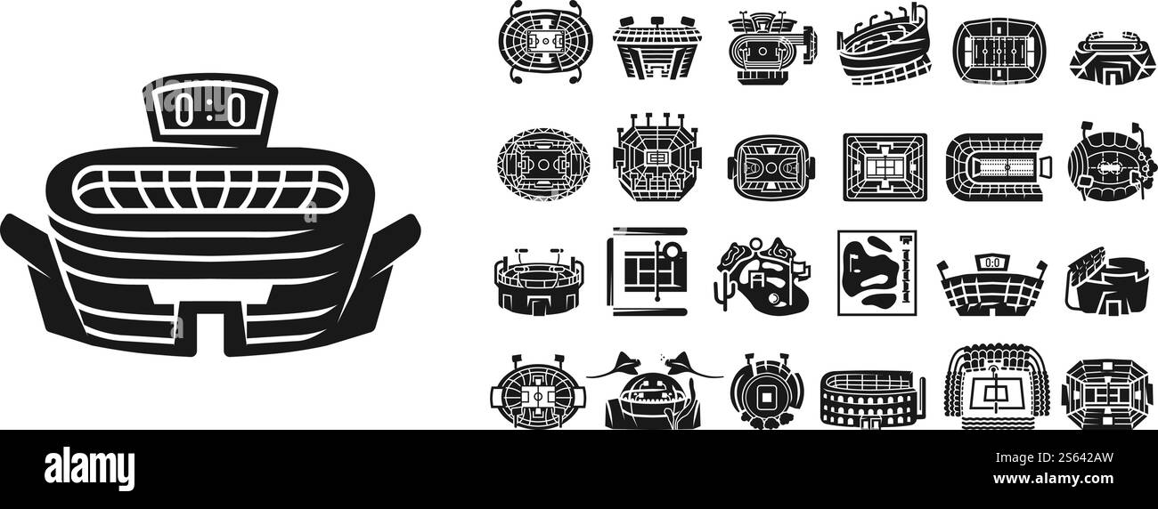 Set di icone Arena. Semplice set di icone vettoriali dell'arena per la progettazione Web su sfondo bianco. Set di icone Arena, stile semplice Illustrazione Vettoriale