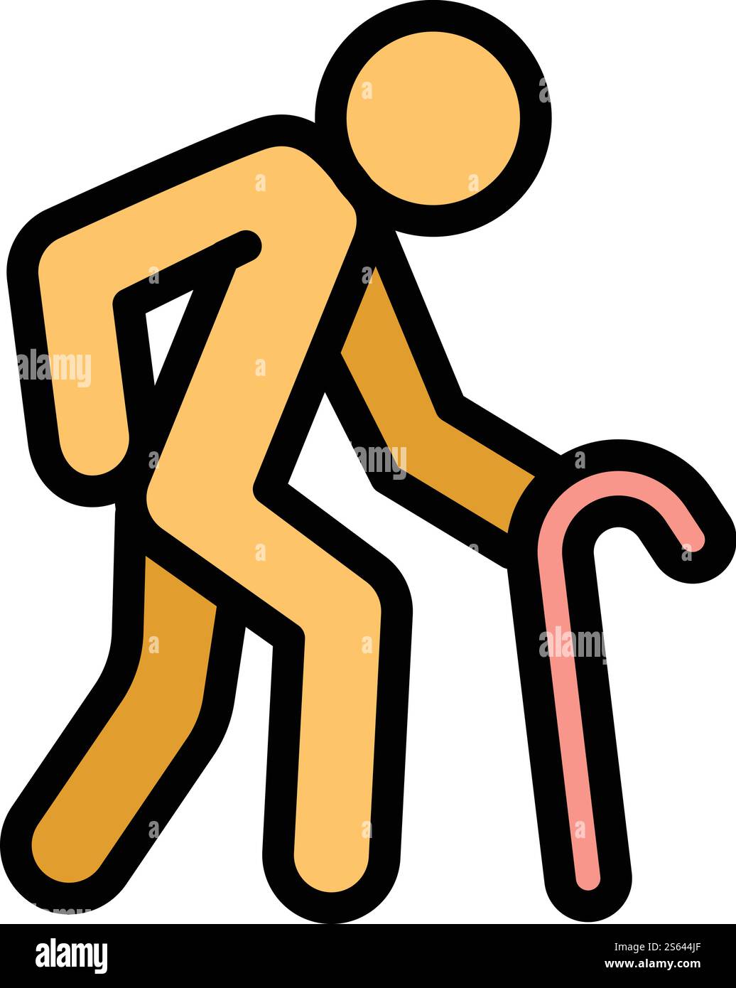 Uomo che cammina icona bastone. Descrivere l'icona vettoriale dell'uomo che cammina con la levetta per il web design isolata su sfondo bianco. Icona uomo bastone da passeggio, stile di contorno Illustrazione Vettoriale
