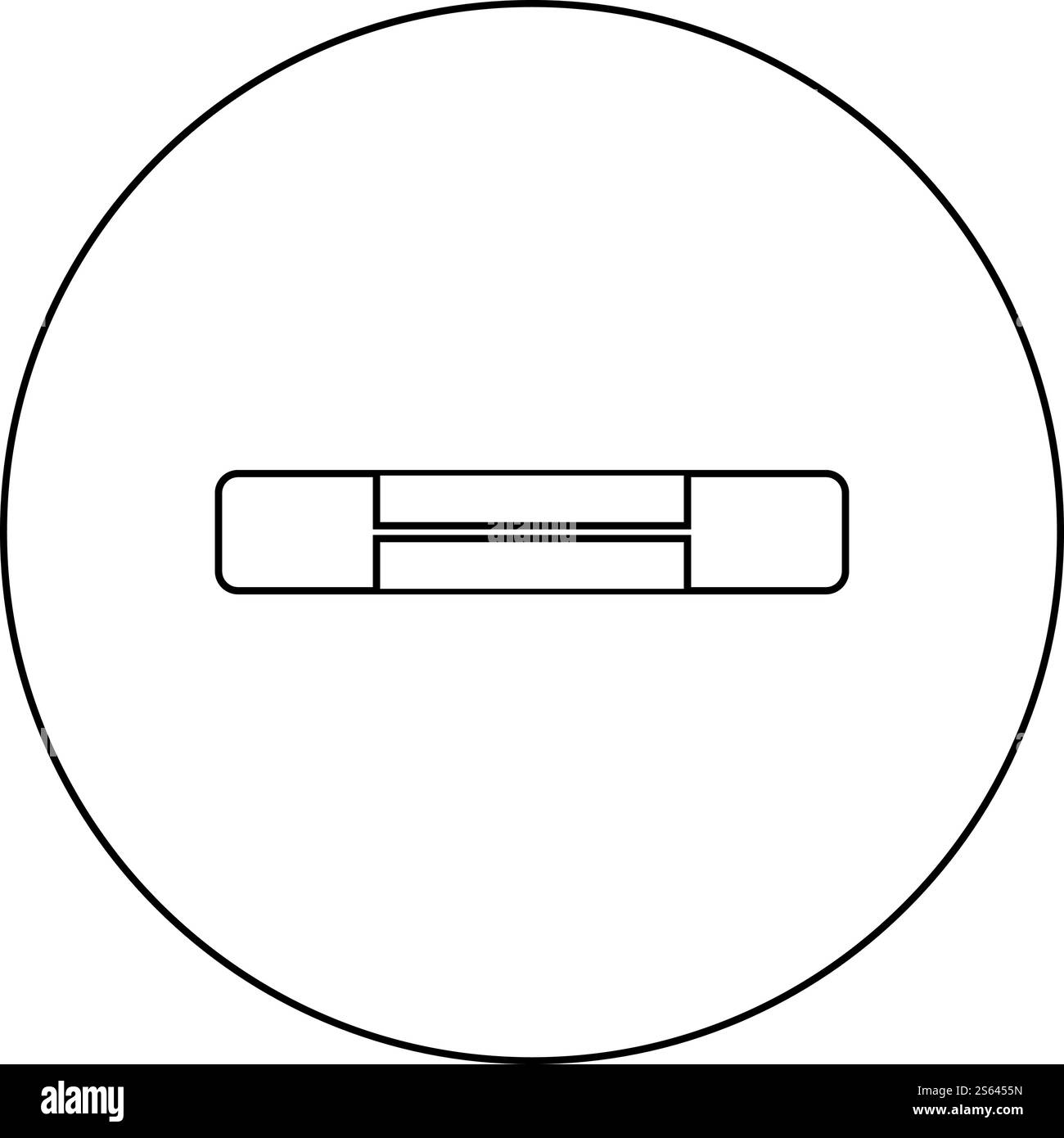Simboli del circuito del fusibile elettrico protezione da sovraccarico icona dell'elemento del fusibile nel contorno circolare illustrazione vettoriale di colore nero immagine semplice. Simboli del circuito del fusibile elettrico protezione da sovraccarico icona dell'elemento del fusibile con contorno circolare, illustrazione vettoriale di colore nero, immagine piatta Illustrazione Vettoriale