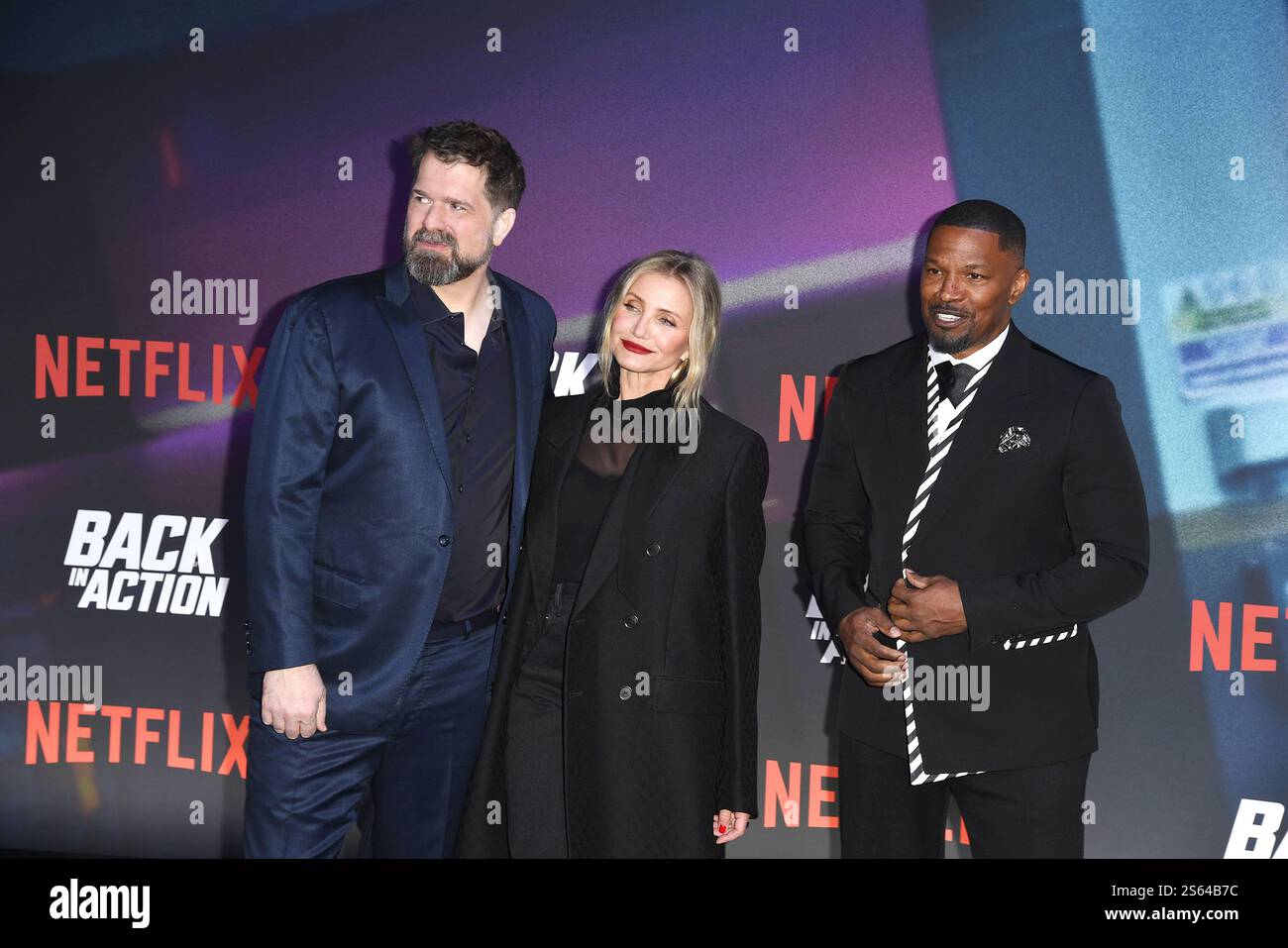 Regisseur Seth Gordon, Cameron Diaz und Jamie Foxx bei der „Back in Action“ Kino Premiere AM 15.01.2025 a Berlino Foto Stock