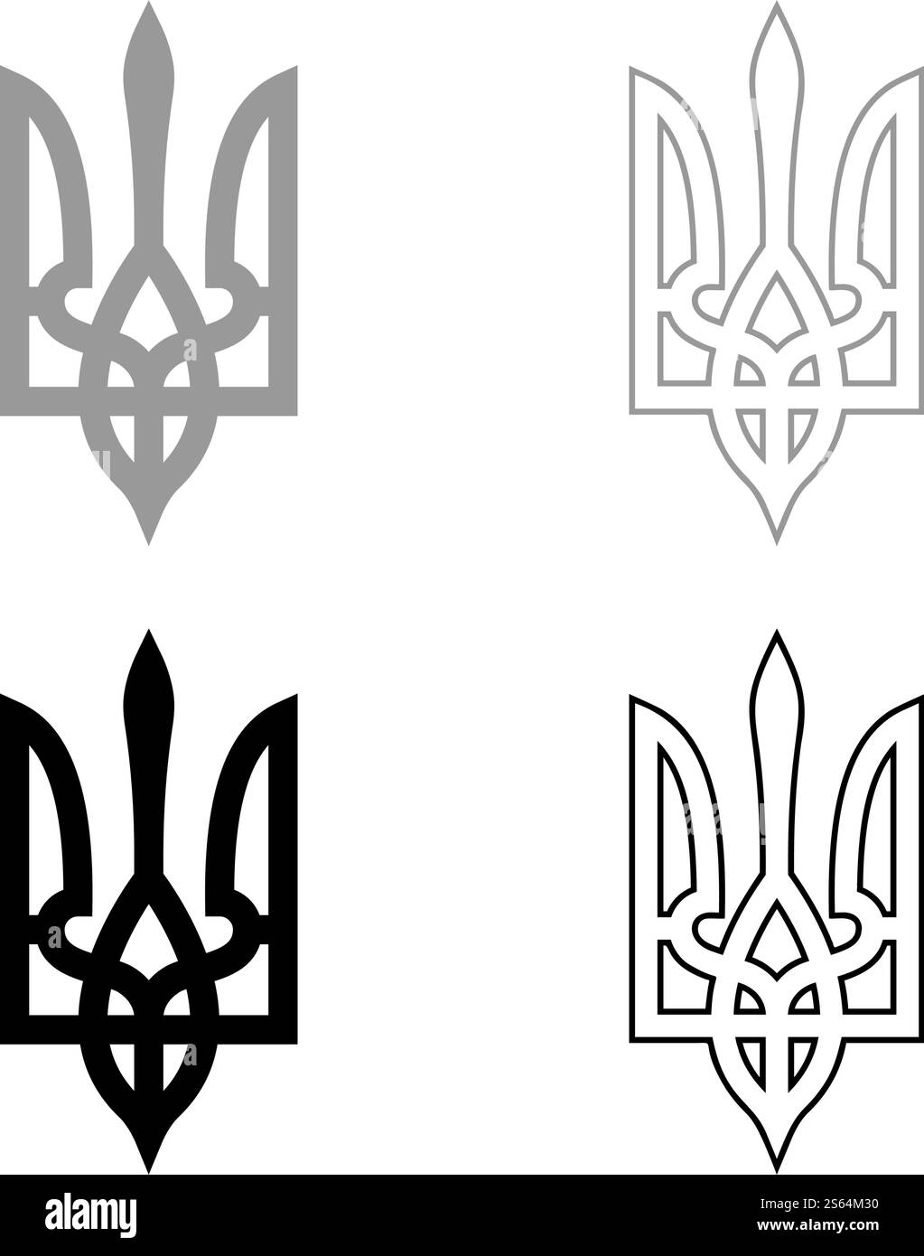 Stemma dell'Ucraina emblema di stato simbolo nazionale ucraino contorno icona tridente set di colore grigio nero illustrazione vettoriale stile piatto immagine semplice. Stemma dell'Ucraina emblema di stato simbolo nazionale ucraino contorno icona tridente set di colori grigio nero immagine vettoriale piatta Illustrazione Vettoriale