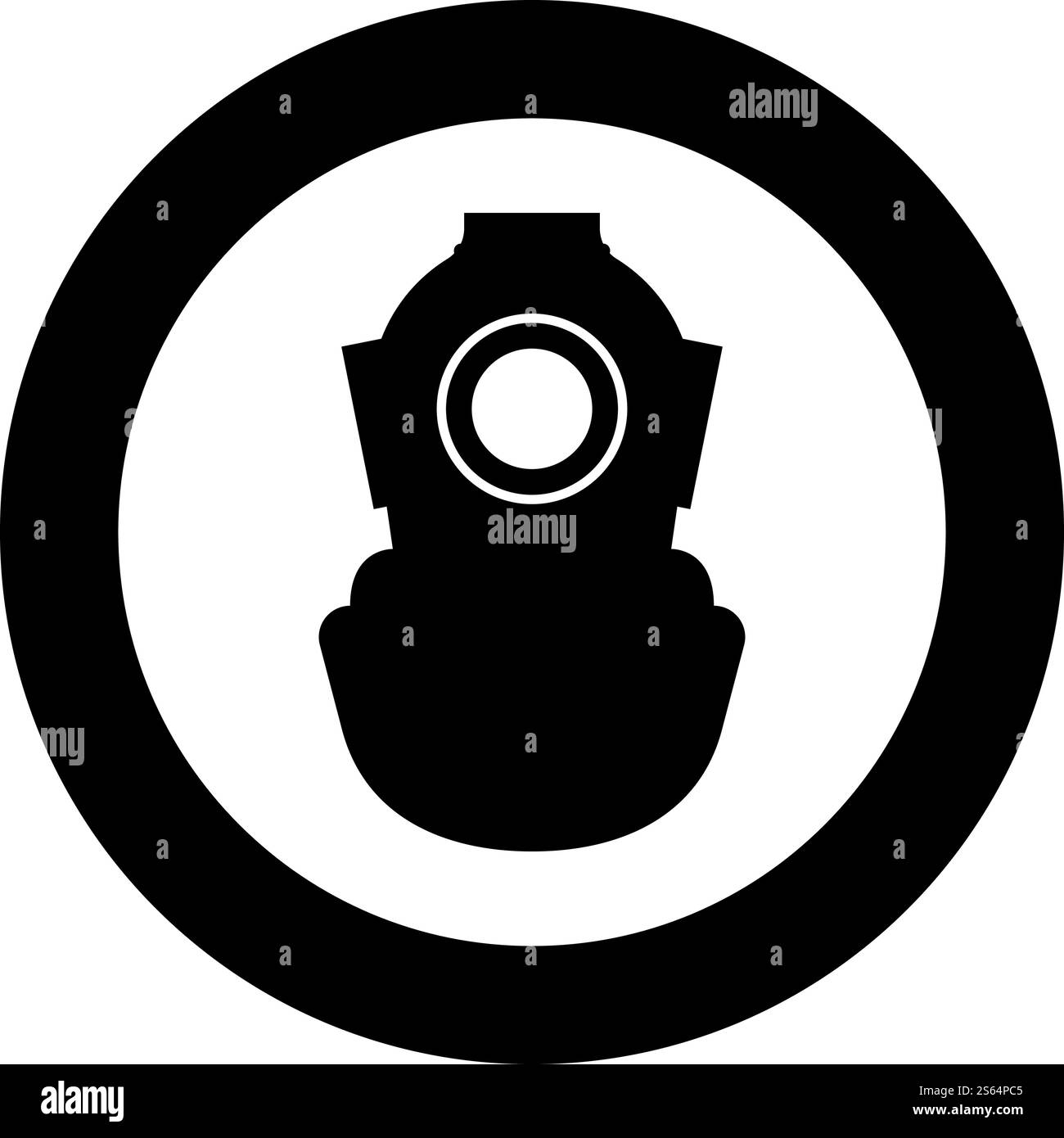 Casco subacqueo, sott'acqua, vintage, icona in vecchio stile per il tempo libero in cerchio, colore nero, illustrazione vettoriale, stile piatto, immagine semplice. Casco subacqueo, sott'acqua, concetto vintage, icona in vecchio stile per il tempo libero in cerchio, illustrazione vettoriale di colore nero, immagine piatta Illustrazione Vettoriale