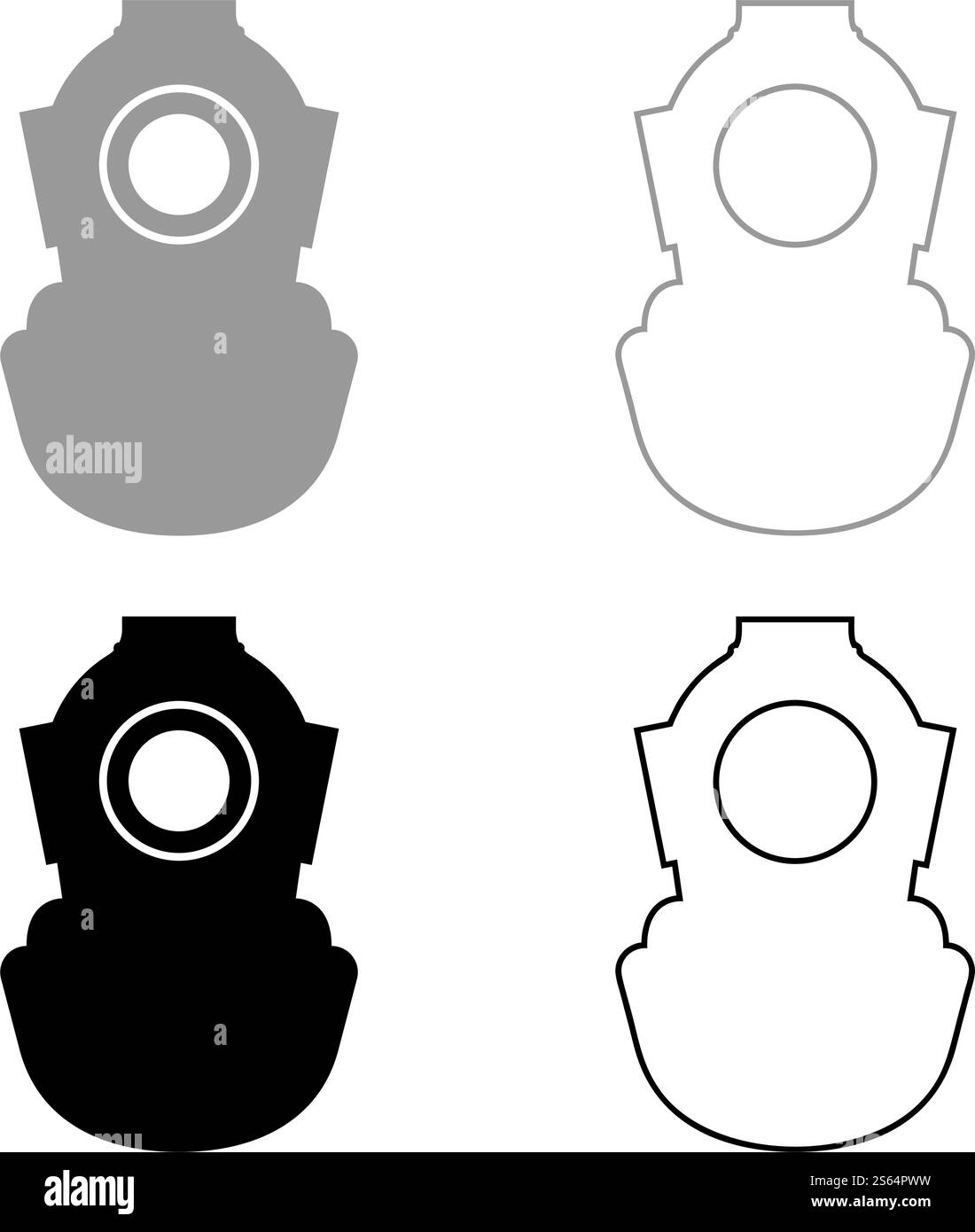 Casco subacqueo, subacqueo, vintage Concept Water Leisure, iconografia con icone in vecchio stile, sfondo grigio nero, illustrazione vettoriale, stile piatto, immagine semplice. Casco subacqueo, subacqueo, vintage Concept Water Leisure, iconografia in vecchio stile, sfondo grigio nero, illustrazione vettoriale, immagine in stile piatto Illustrazione Vettoriale