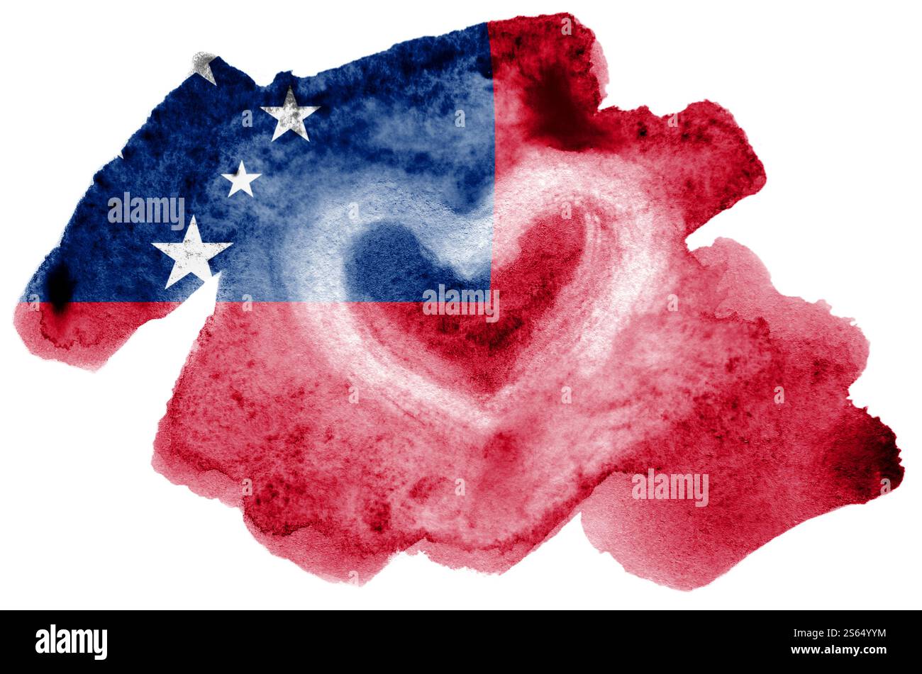 La bandiera delle Samoa è raffigurata in acquerello liquido isolato su sfondo bianco. Vernice sconsiderata con l'immagine della bandiera nazionale. Giornata dell'indipendenza Foto Stock