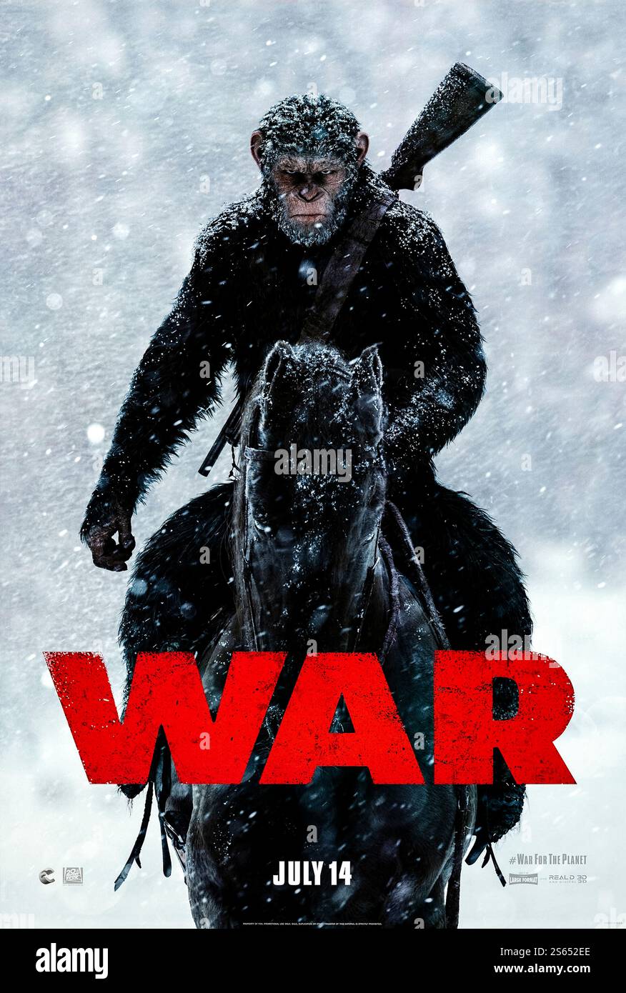 War for the Planet of the Apes (2017) diretto da Matt Reeves e interpretato da Andy Serkis, Woody Harrelson e Steve Zahn. Cesare guida le sue scimmie in un conflitto mortale contro gli umani mentre combatte con i suoi stessi istinti oscuri. Fotografia di un poster originale del 2017 US Advance. SOLO PER USO EDITORIALE. Crediti: BFA / 20th Century Fox Foto Stock