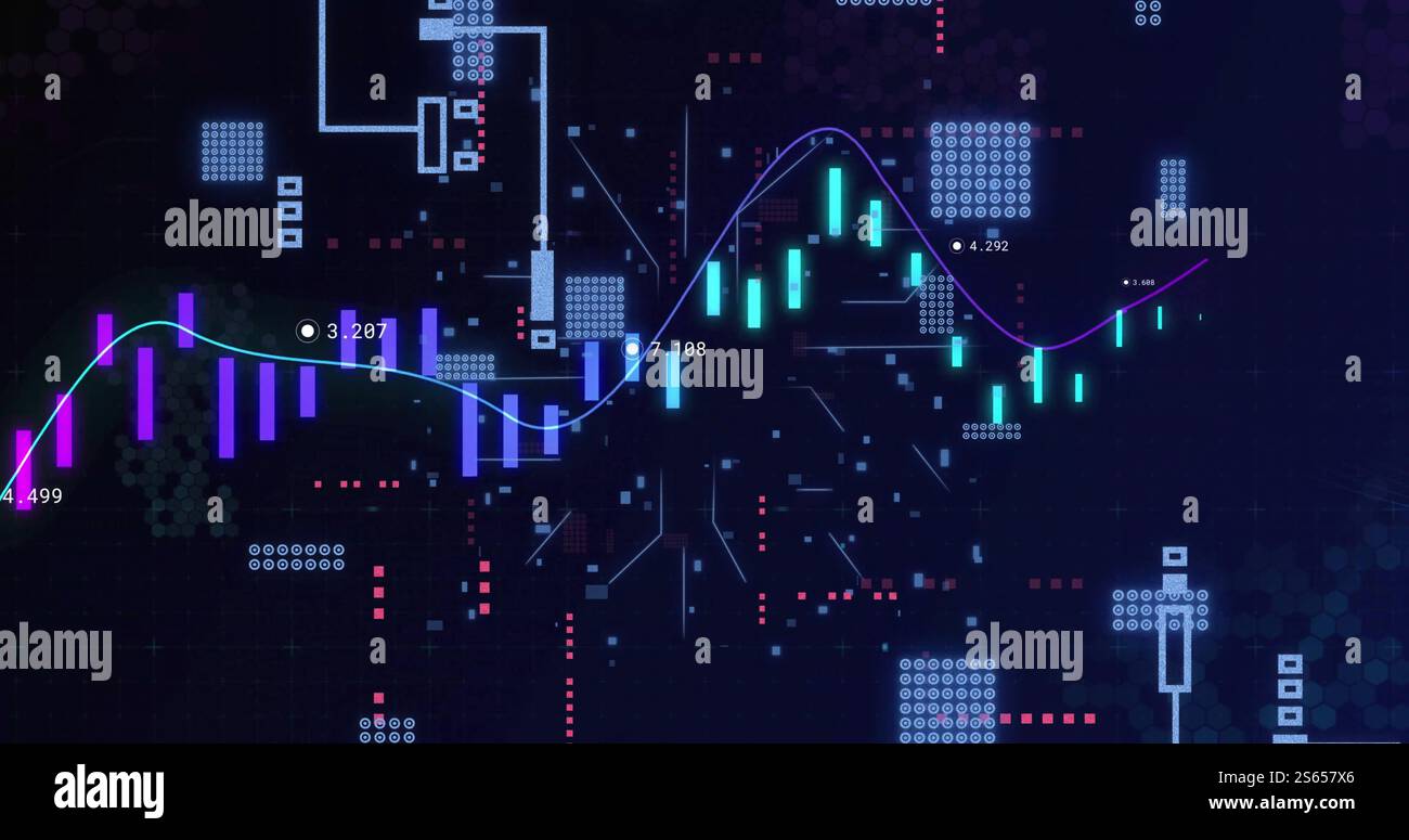 Dati finanziari e immagine dell'analisi del mercato azionario con grafici e grafici Foto Stock