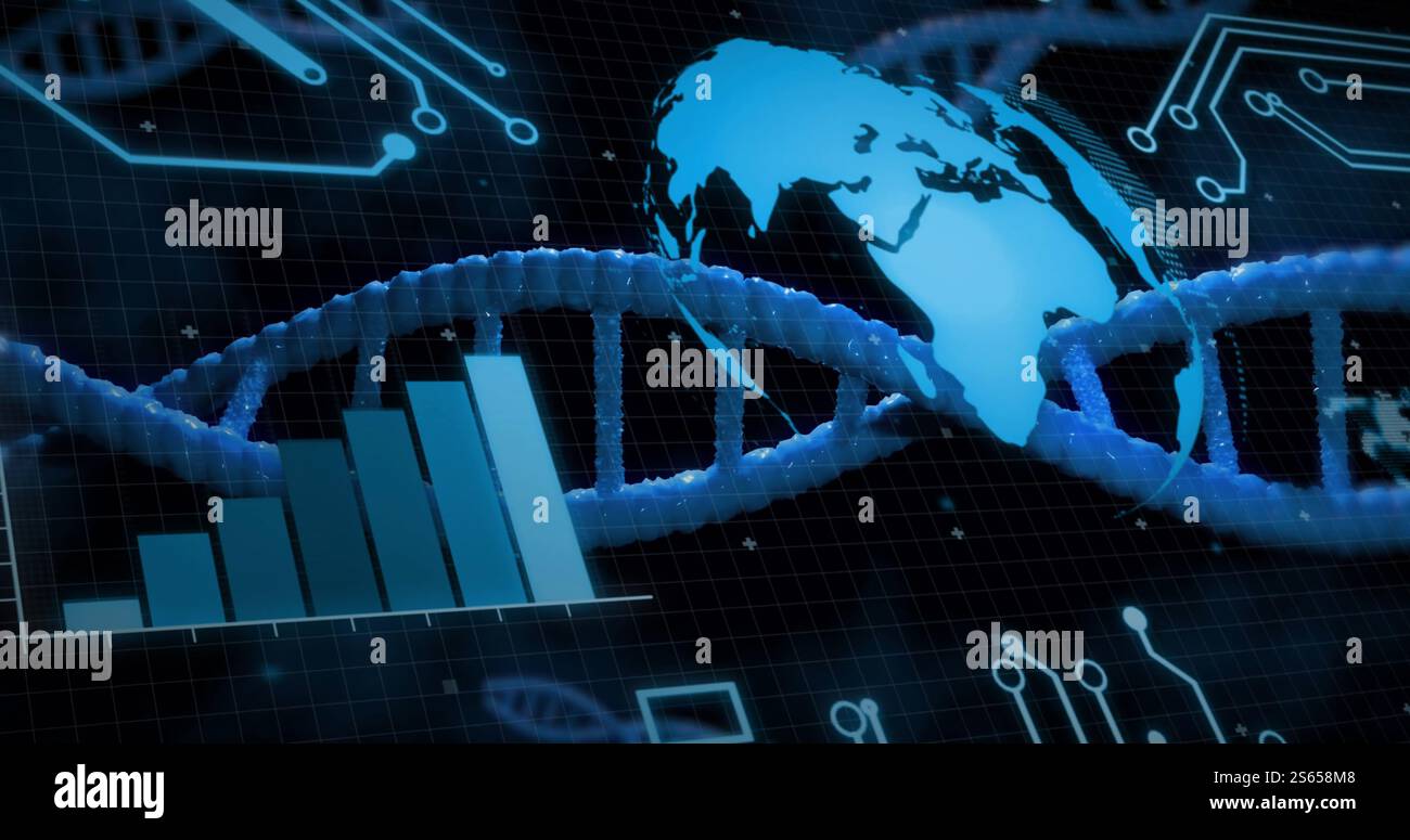 Immagine dell'elaborazione digitale dei dati su un filamento di dna Foto Stock
