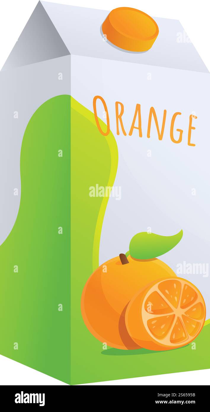 Icona pacchetto succo d'arancia. Cartone animato dell'icona vettoriale della confezione di succo d'arancia per la progettazione Web isolato su sfondo bianco. Icona della confezione di succo d'arancia, stile cartone animato Illustrazione Vettoriale
