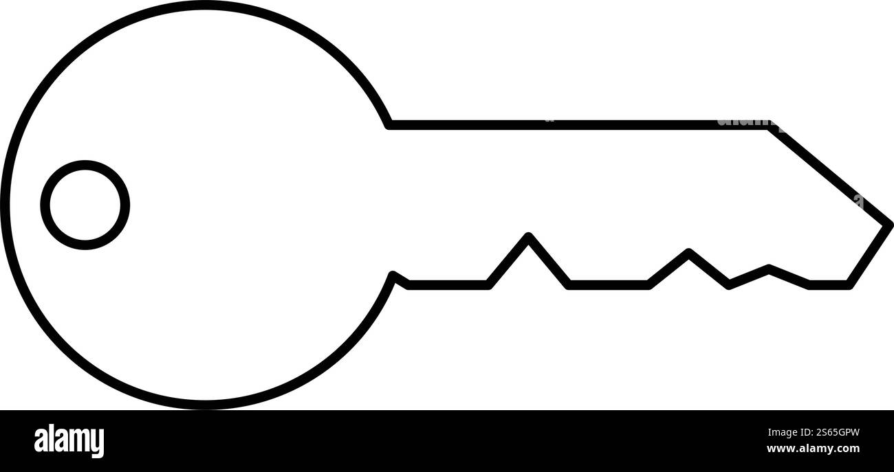 Chiave inglese tipo classico per serratura porta Concept icona privata contorno nero illustrazione vettoriale stile piatto immagine semplice. Chiave di tipo classico inglese per il concetto di serratura della porta contorno icona privata illustrazione vettoriale di colore nero immagine piatta Illustrazione Vettoriale