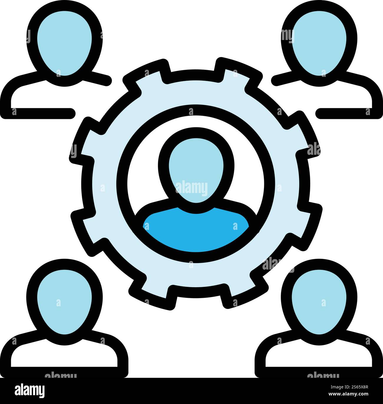 Icona di coesione del sistema di ingranaggi. Descrivere l'icona del vettore di coesione del sistema di ingranaggi per la progettazione Web isolata su sfondo bianco. Icona di coesione del sistema di ingranaggi, stile di contorno Illustrazione Vettoriale