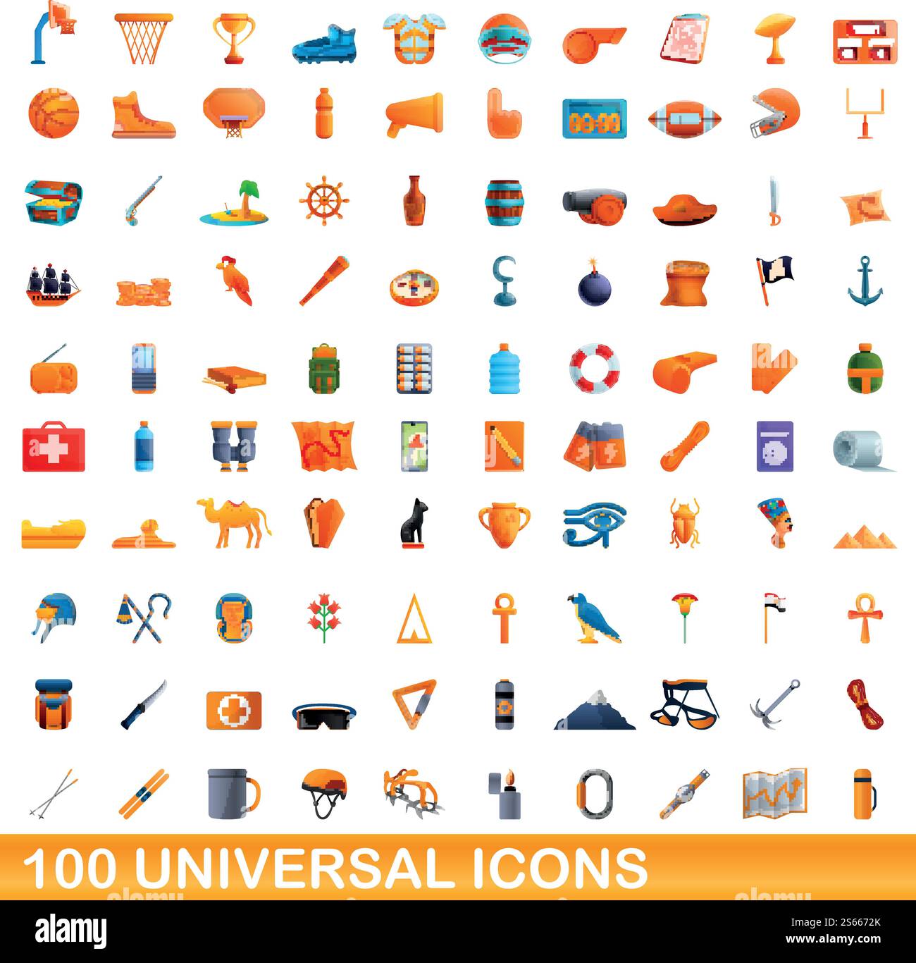 set di 100 icone universali. Illustrazione a cartoni animati di 100 icone vettoriali universali isolate su sfondo bianco. set di 100 icone universali, stile cartone animato Illustrazione Vettoriale