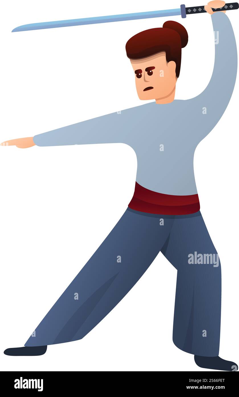 Icona della posizione di combattimento dei samurai. Cartoni animati di samurai combattono l'icona vettoriale di posizione per il web design isolato su sfondo bianco. Icona della posizione di combattimento dei samurai, stile cartoni animati Illustrazione Vettoriale