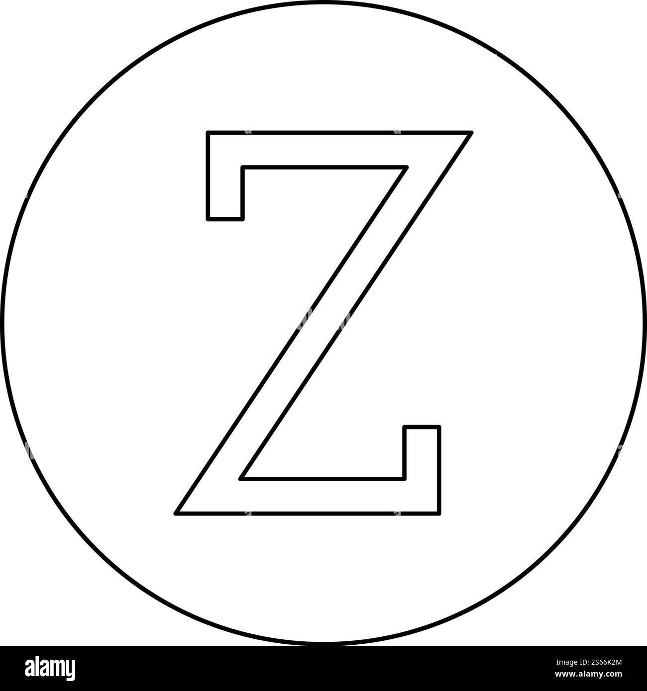 Simbolo greco Zeta, lettera maiuscola, icona del carattere in maiuscolo con contorno circolare, illustrazione vettoriale di colore nero, stile piatto immagine semplice. Simbolo greco Zeta, lettera maiuscola, icona del carattere in maiuscolo, contorno circolare, illustrazione vettoriale di colore nero, immagine piatta Illustrazione Vettoriale