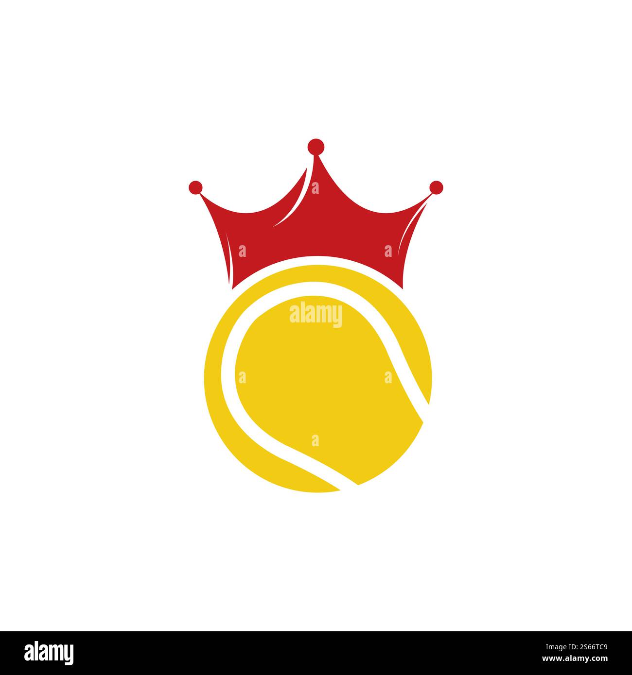 Tennis king design vettoriale logo. Palla da tennis e modello con icona a forma di corona. Illustrazione Vettoriale