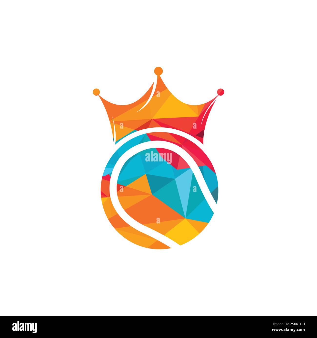 Tennis king design vettoriale logo. Palla da tennis e modello con icona a forma di corona. Illustrazione Vettoriale