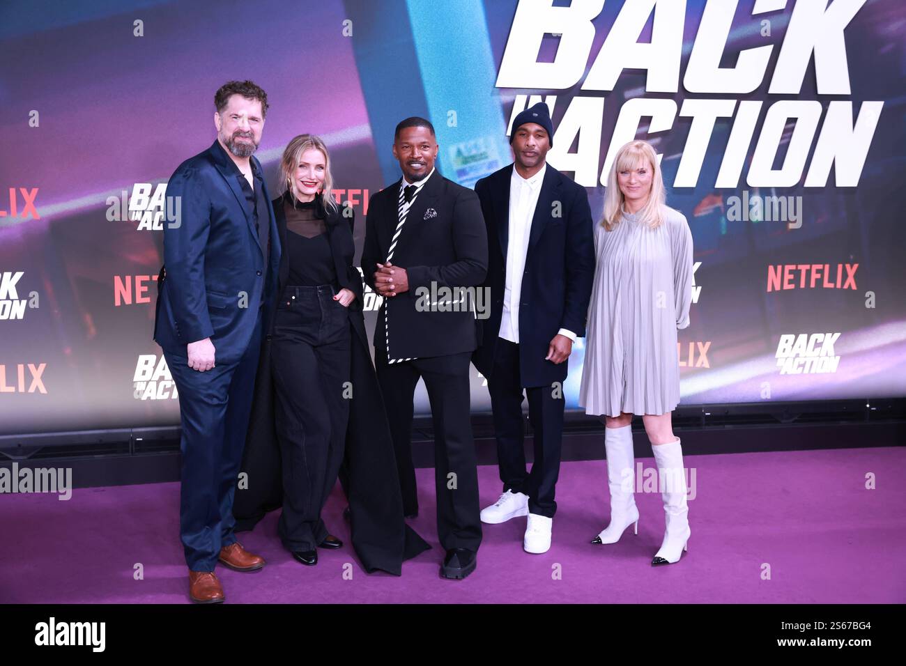 15.01.2025 Regisseur Seth Gordon, Cameron Diaz, Jamie Foxx, auf dem Roten Teppich zur Premiere von Back in Action, Zoo Palast, Berlino, Berlin Deutschland, Germania *** 15 01 2025 Direttore Seth Gordon, Cameron Diaz, Jamie Foxx, sul Red carpet per la prima di Back in Action, Zoo Palast, Berlino, Germania Foto Stock