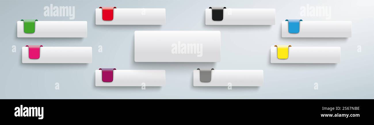 Infografica intestazione lunga 8 schede infografica banner PiAd Long con 8 schede su sfondo grigio. Foto Stock