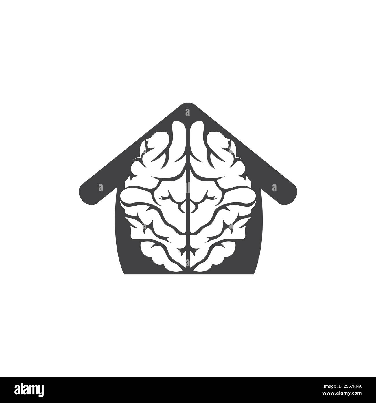 Design creativo del logo della casa del cervello. Pensare idea concetto. Icona del logotipo cerebrale di potenza del brainstorming. Illustrazione Vettoriale