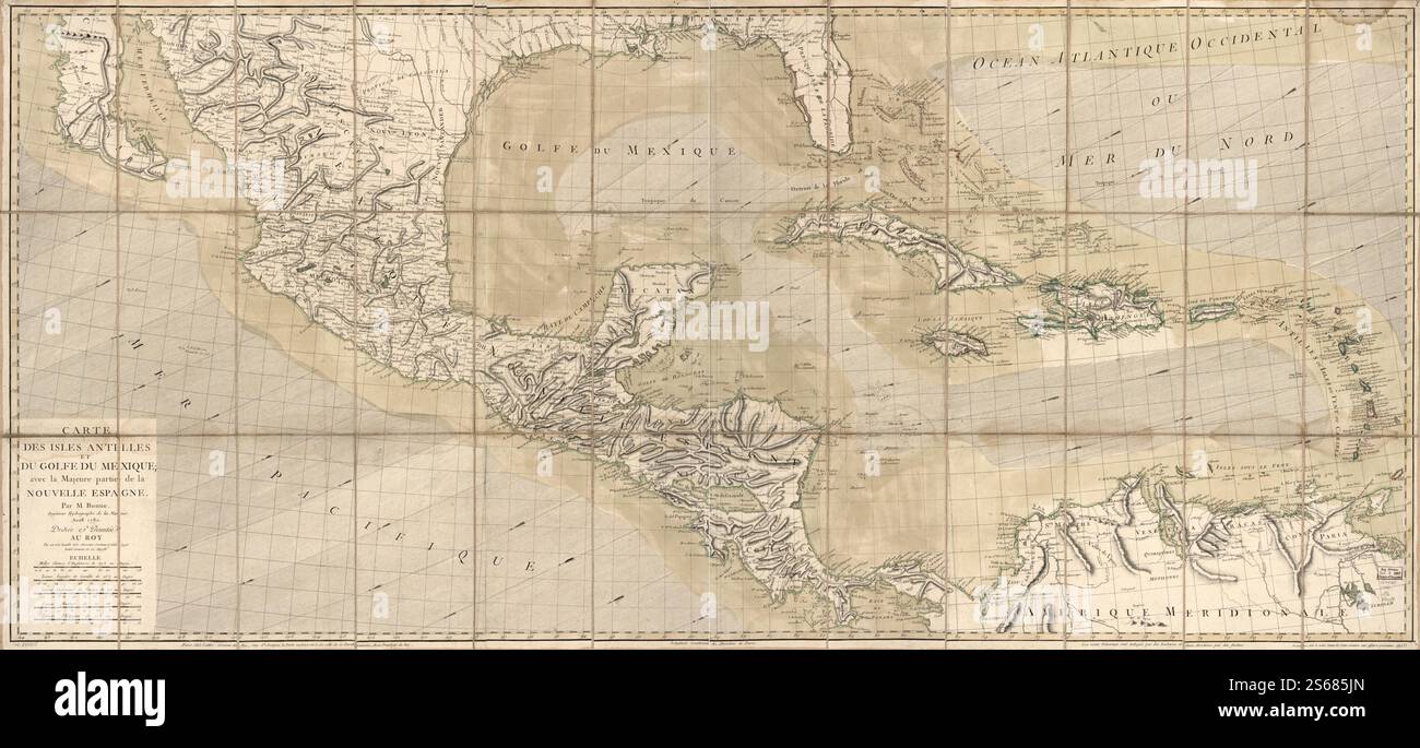Carte des Isles Antilles et du Golfe du Mexique, avec la majeure partie de la Nouvelle Espagne. 1780 di Bonne Rigobert, Lattré Jean. Foto Stock