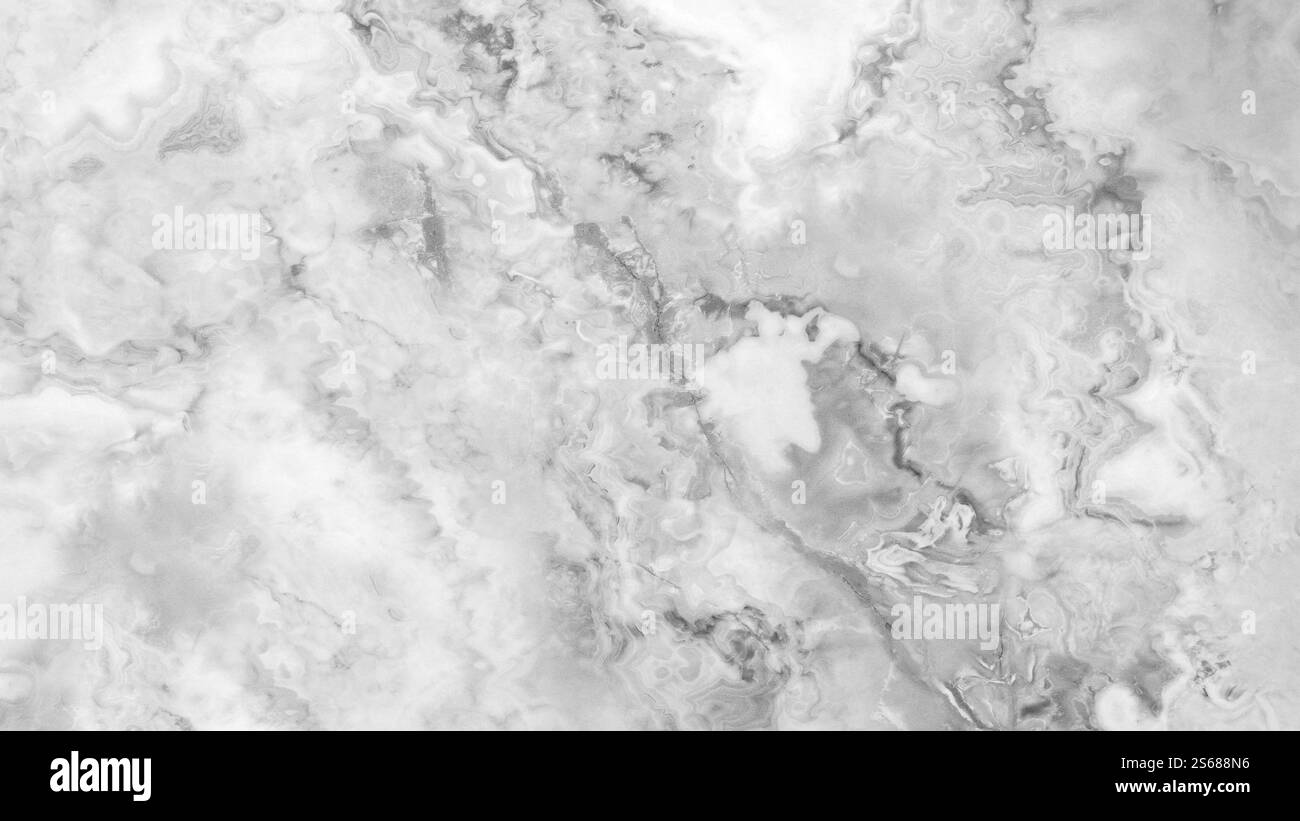Una parete in marmo bianco e grigio con un motivo di vortici e linee. La parete è liscia e lucida, conferendole un aspetto lussuoso ed elegante. Il patte Foto Stock