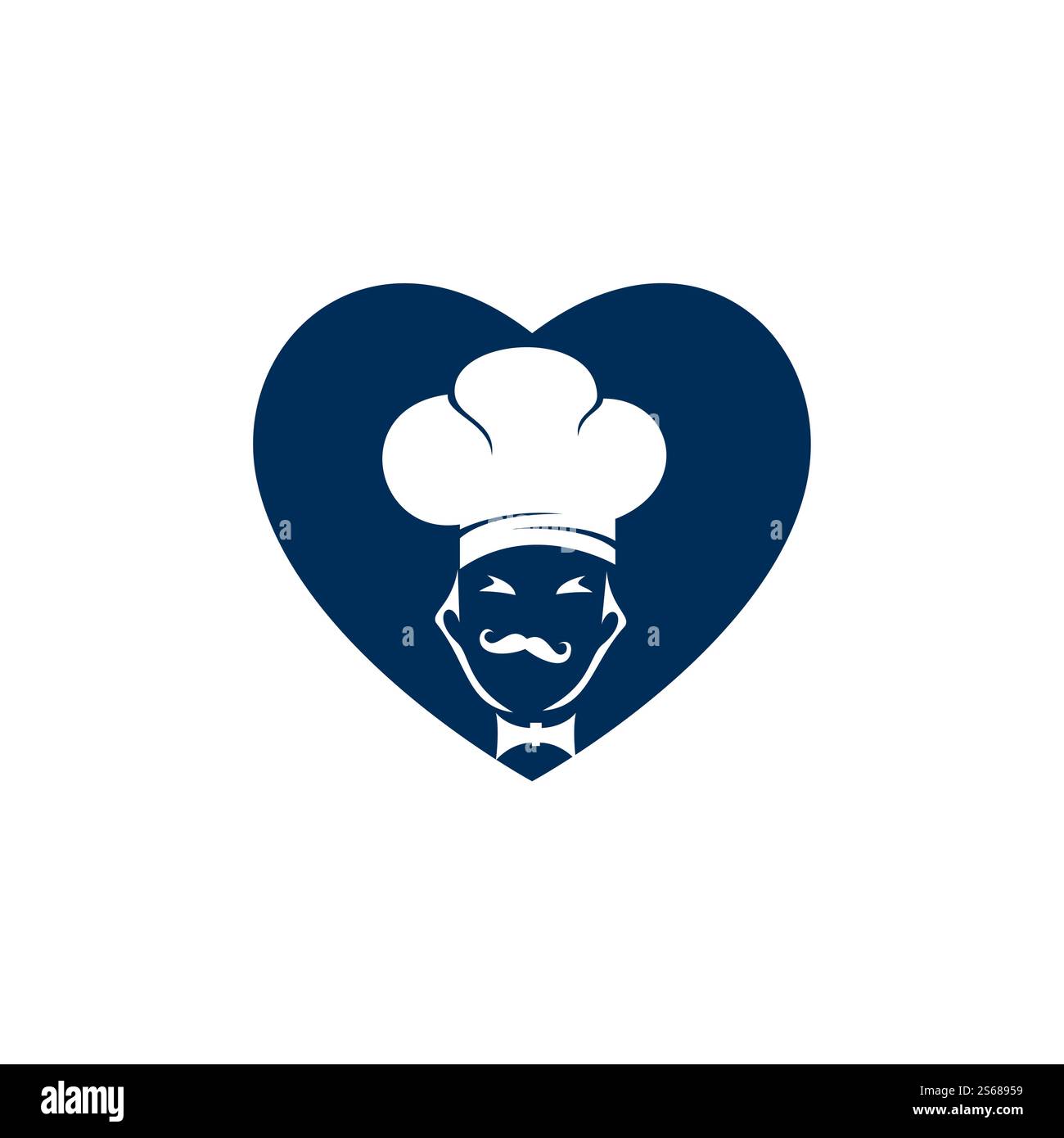 Chef con logo Heart. Modello di design con logo Love Cooking. Illustrazione Vettoriale