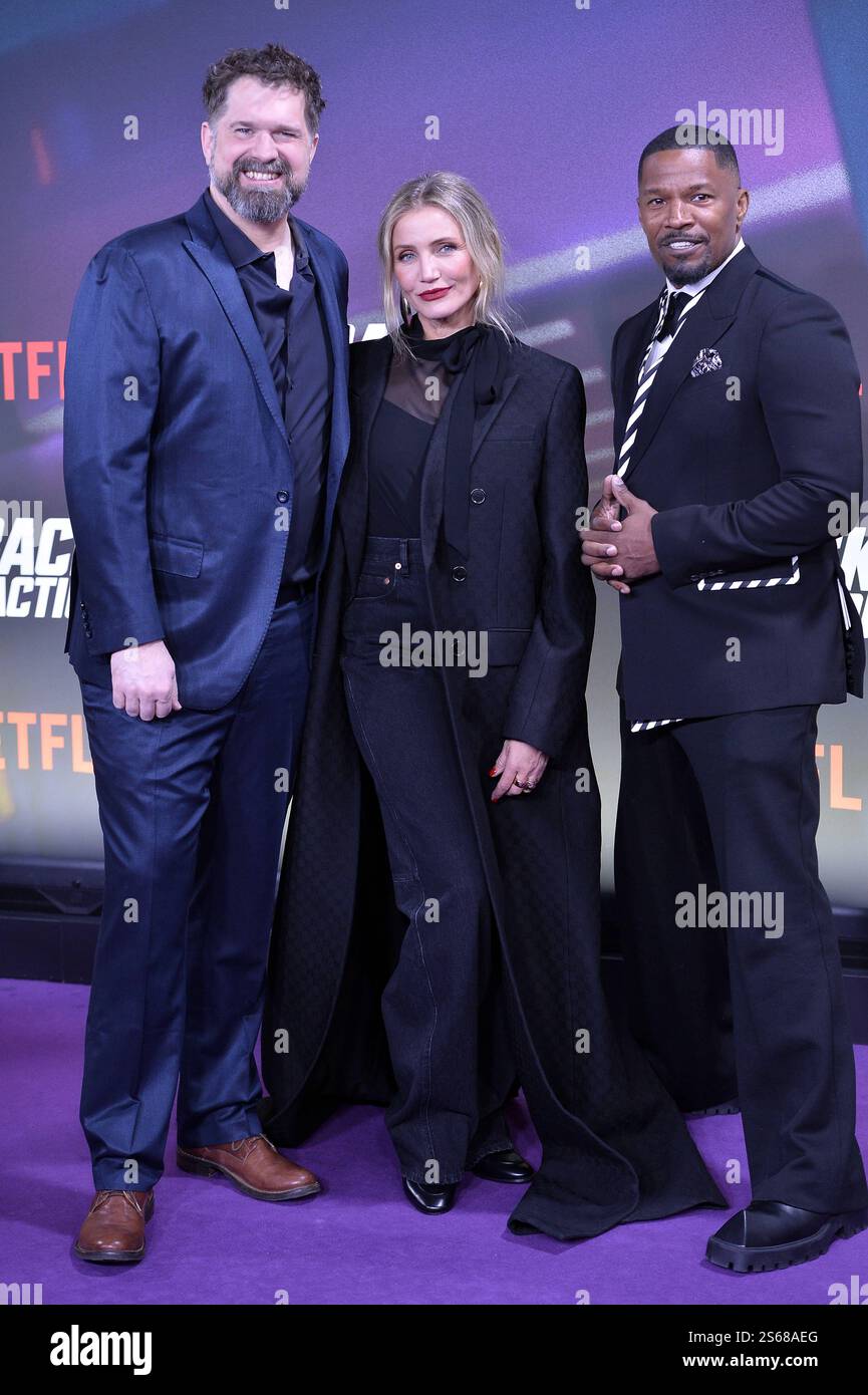 Seth Gordon, Cameron Diaz e Jamie Foxx bei der Premiere BACK IN ACTION Special Screening a Berlino AM 15.01.2025 *** Seth Gordon, Cameron Diaz e Jamie Foxx alla premiere BACK IN ACTION Special Screening a Berlino il 15 01 2025 Foto Stock