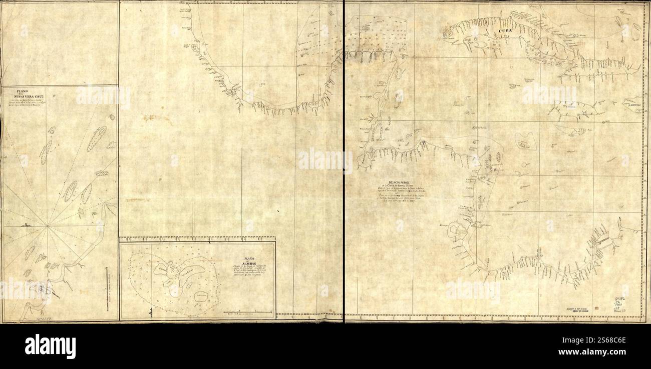 Descripcion de la costa de Tierra firme desde el cavo de la Agusa hasta la barra de Palmas diga de la Trinidad: Con todas las yslas, bajos, arresifes & CA. Leho por las latitudes y longitudes de DN. Bartolome de la Rosa. 1757 di Cierto Balentin., Rodríguez Felis. Foto Stock