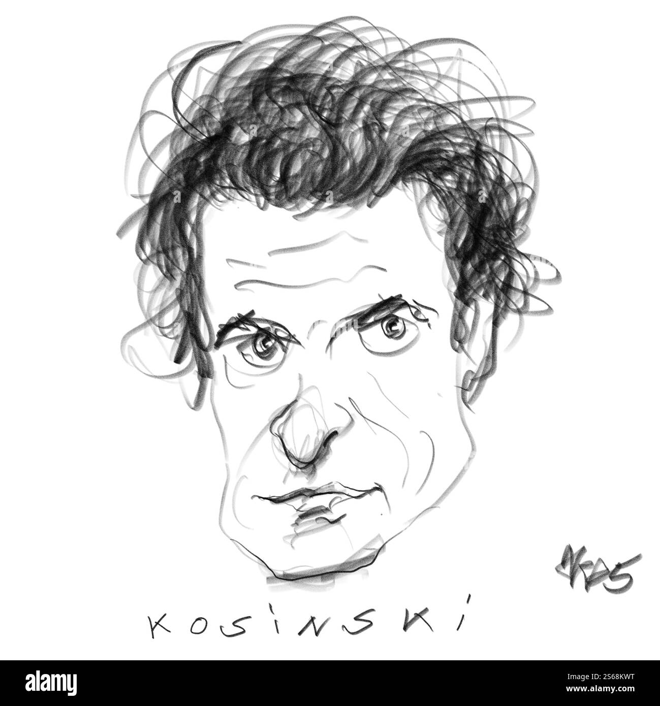 Ritratto a matita dell'autore Kosinski Foto Stock