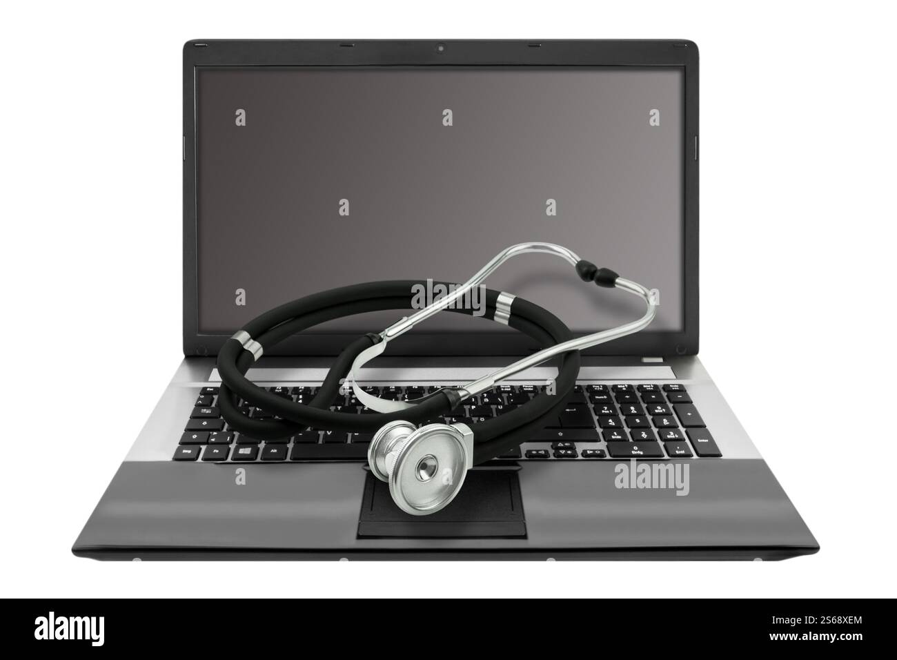 Stetoscopio online di medicina isolato su sfondo bianco Foto Stock
