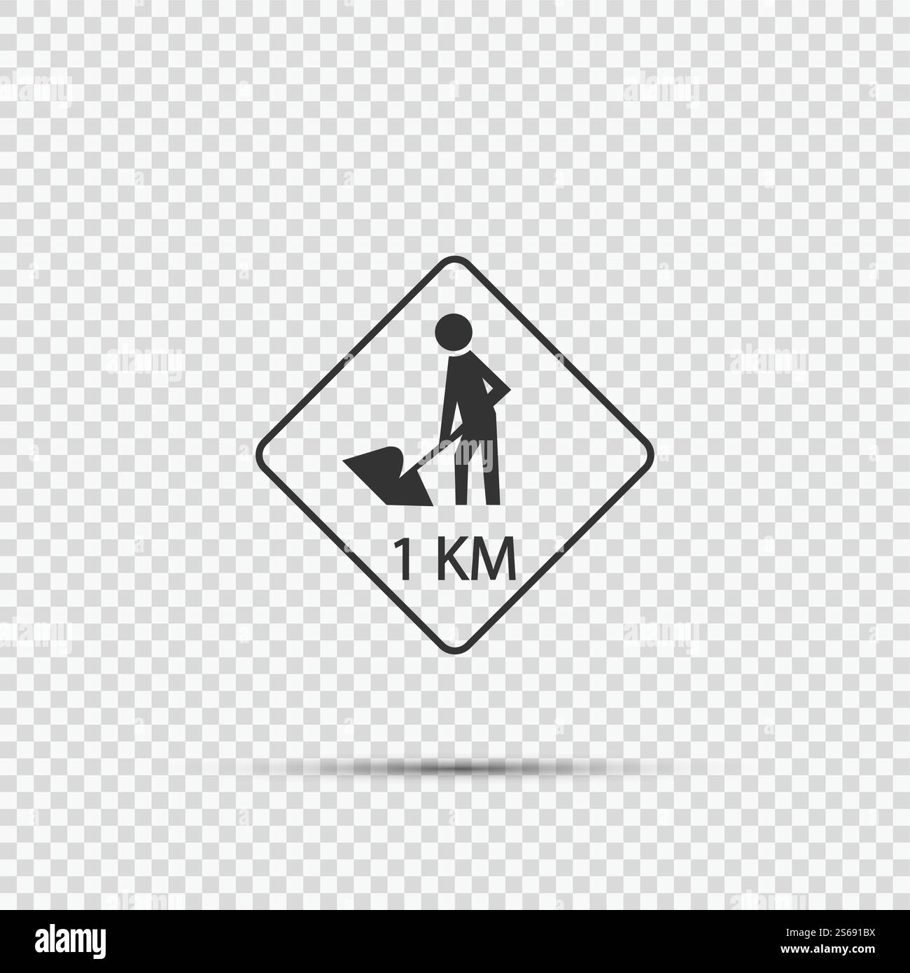 costruzione di strada avanti 1km.sign su sfondo trasparente, illustrazione vettoriale Illustrazione Vettoriale