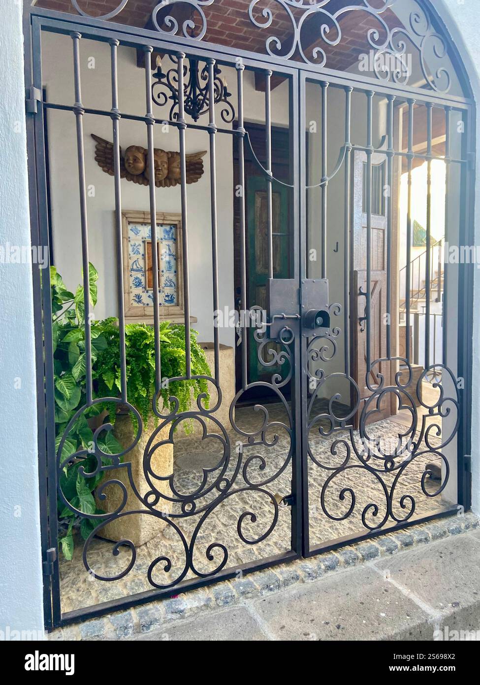 porta d'ingresso della casa recintata - Immagine stock catturata con smartphone